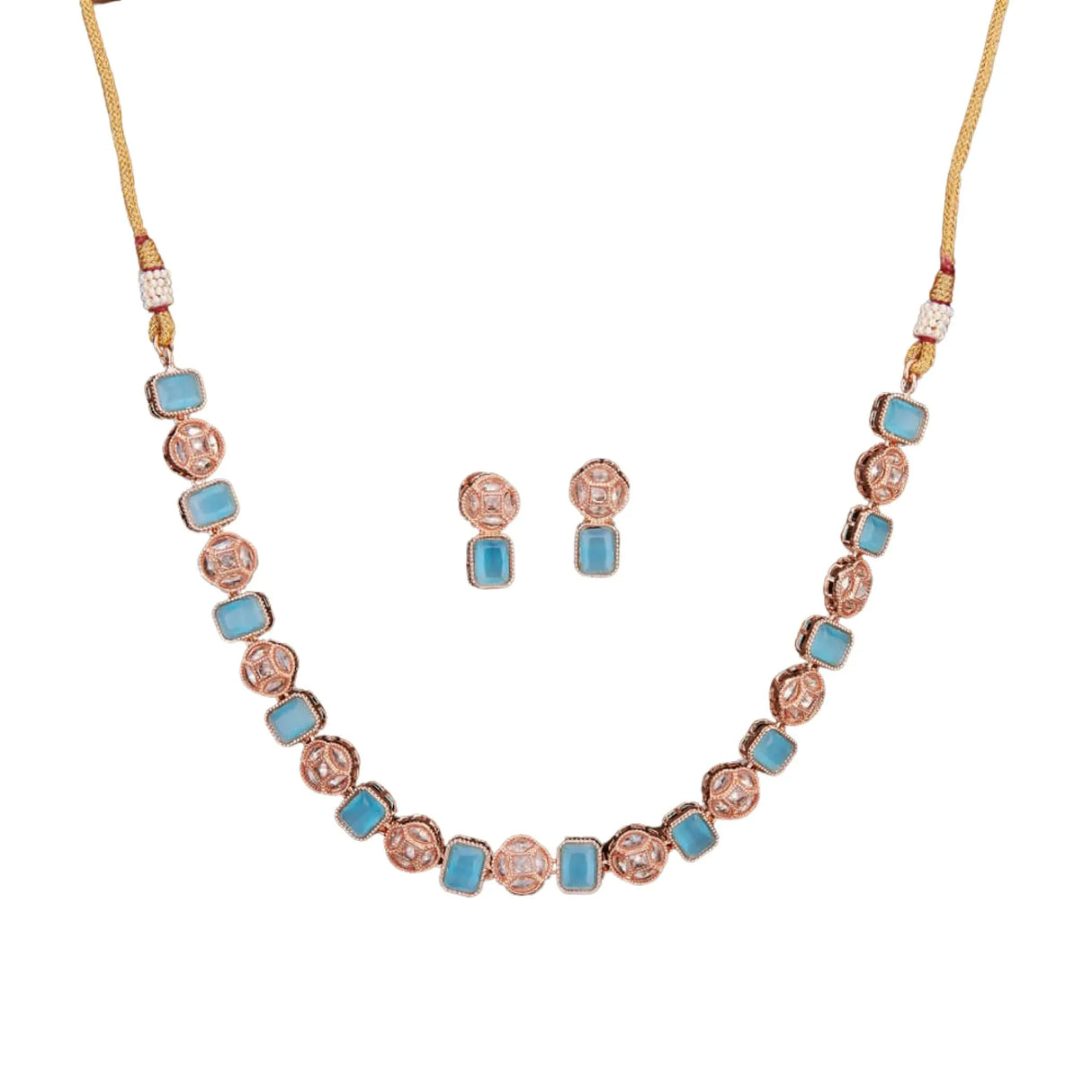 Classic Necklace with Rose Gold Plating Traditional Jewelry Matte Gold Necklace South Indian Jewelry Adjustable Slider Necklace Indian Wedding Favor Necklace for Women - LoveNspire