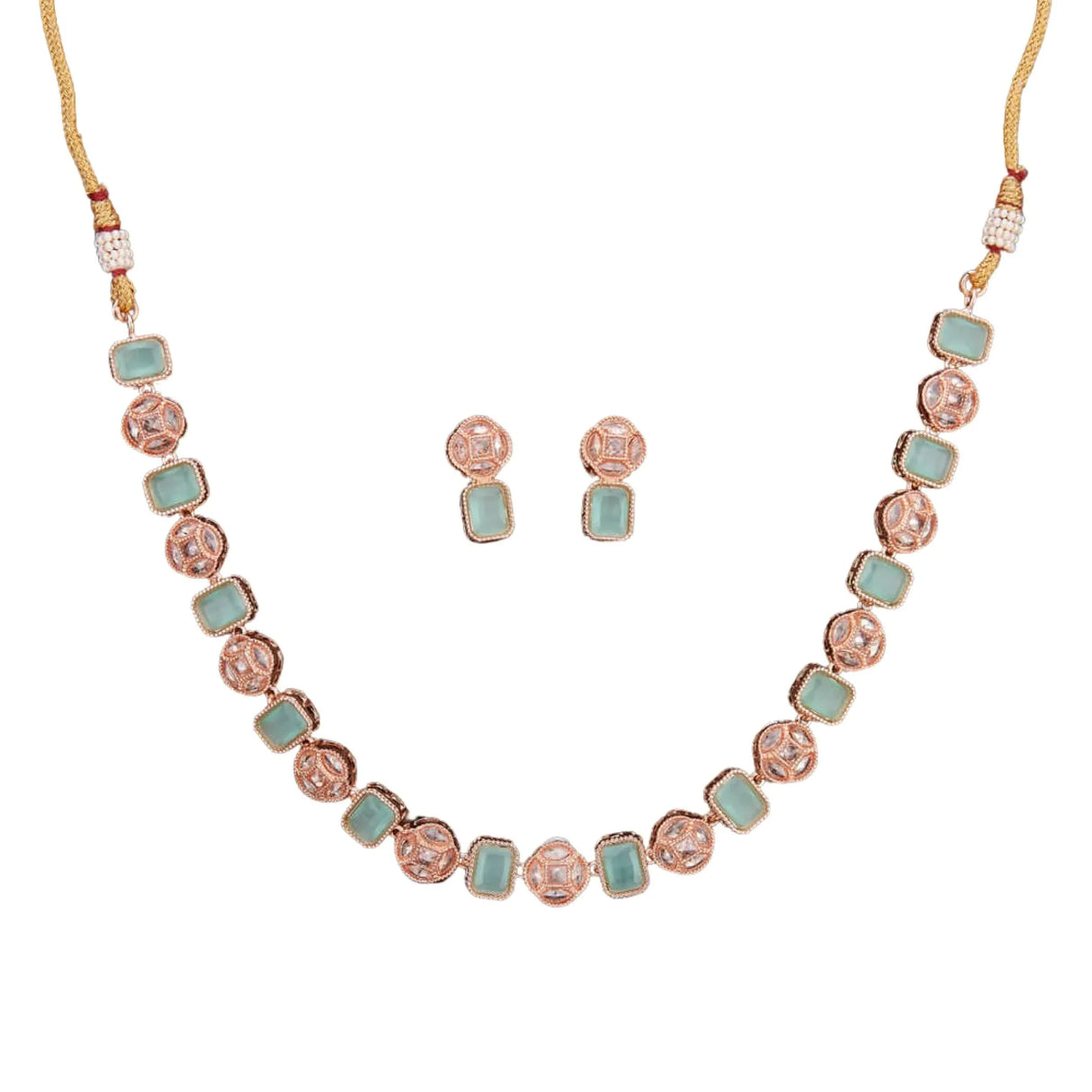 Classic Necklace with Rose Gold Plating Traditional Jewelry Matte Gold Necklace South Indian Jewelry Adjustable Slider Necklace Indian Wedding Favor Necklace for Women - LoveNspire