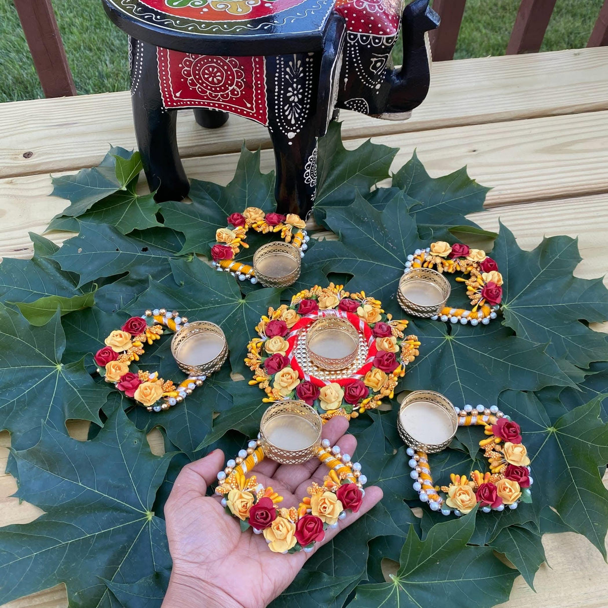 Rose Tealight Rangoli Candle Holders Festival of Light Decorative Rangoli Candle Stand for Diwali Christmas Thanksgiving Hanukkah Gift T-light Holder for Centerpiece Dining Table Home Decor - LoveNspire