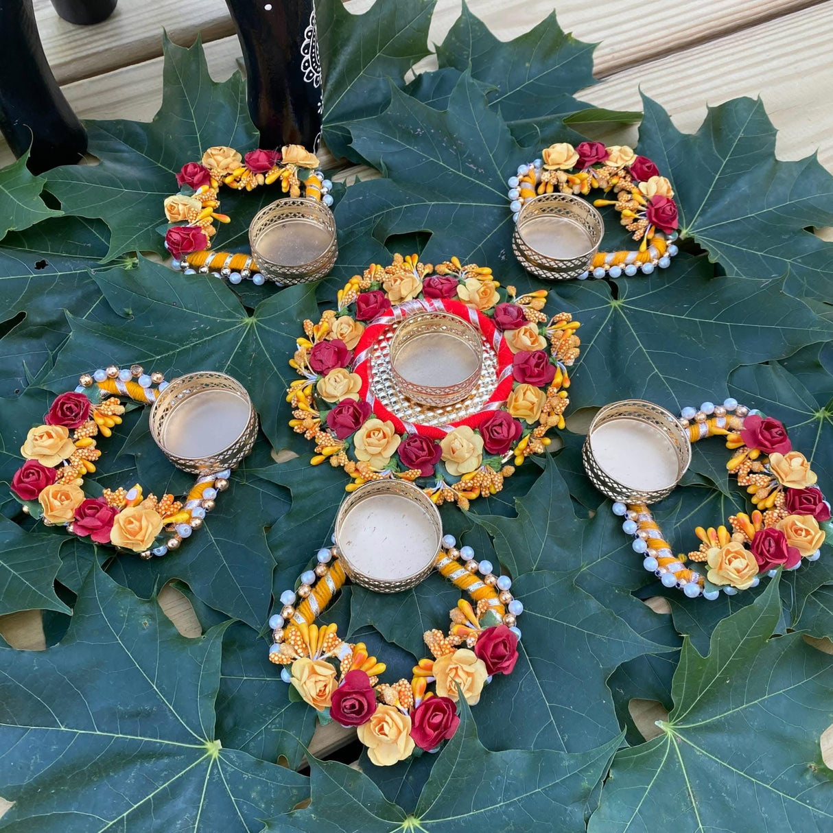 Rose Tealight Rangoli Candle Holders Festival of Light Decorative Rangoli Candle Stand for Diwali Christmas Thanksgiving Hanukkah Gift T-light Holder for Centerpiece Dining Table Home Decor - LoveNspire