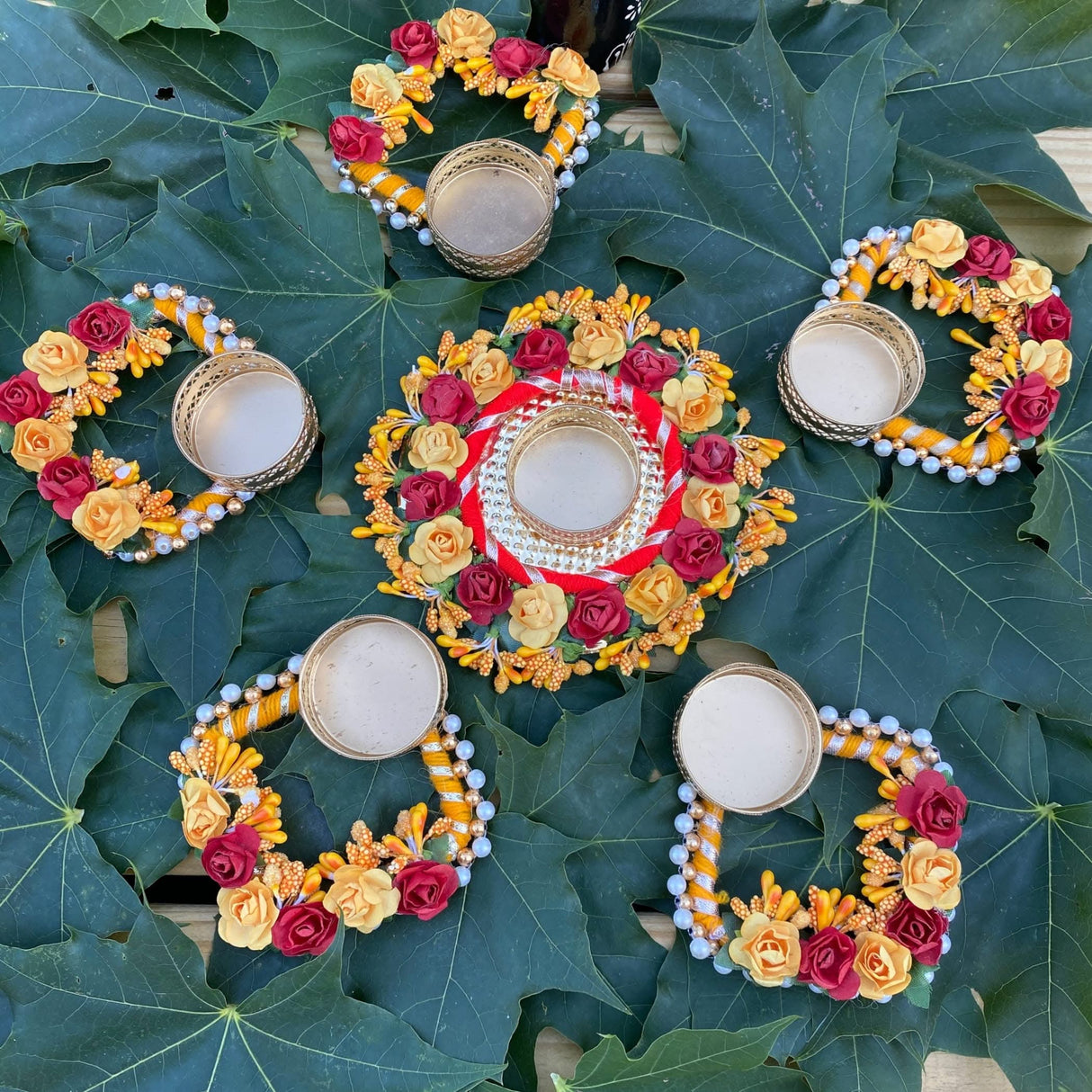 Rose Tealight Rangoli Candle Holders Festival of Light Decorative Rangoli Candle Stand for Diwali Christmas Thanksgiving Hanukkah Gift T-light Holder for Centerpiece Dining Table Home Decor - LoveNspire