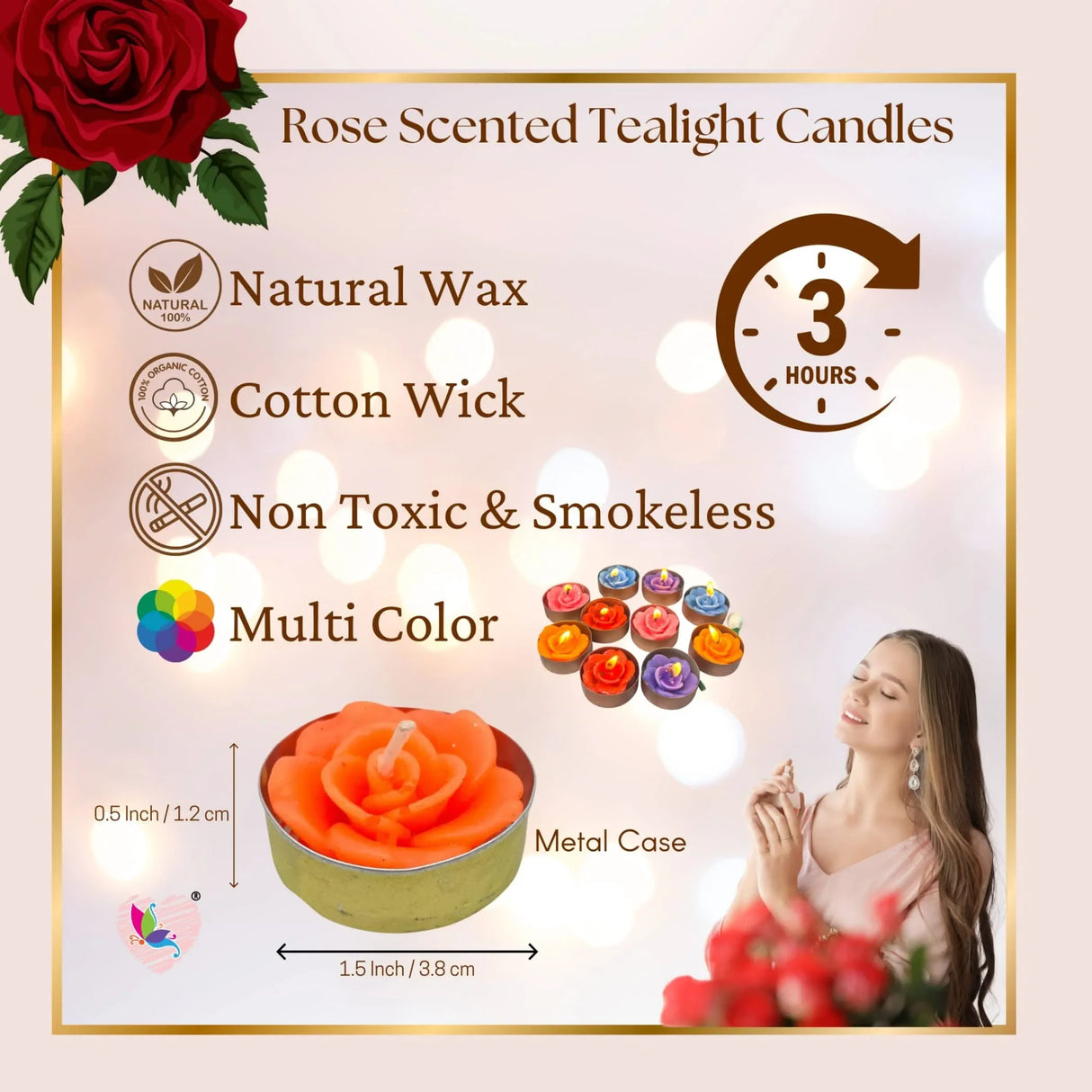 Rose Tealight Candles Handmade Rose Shaped Bulk Candle - 3 Hour Extended Burn Time - Tealight Candles for Birthday Wedding Return Gift Valentine's Day Christmas Home Decor - LoveNspire