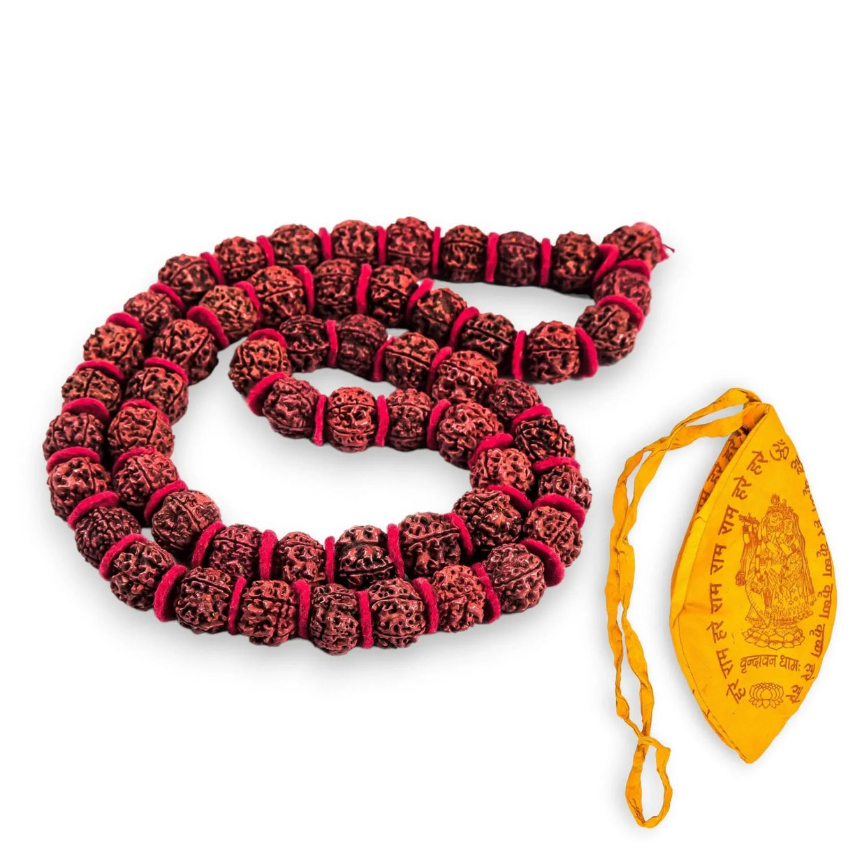 Certified Rudraksha Kantha Mala + Japa Bag Gaumukhi 5 Face (panchmukhi) Himalayan Authentic Genuine Rudraksh Rosary Garland Jaap Religious Tibetan Mala Beads Necklace - Puja Yoga Meditation - LoveNspire