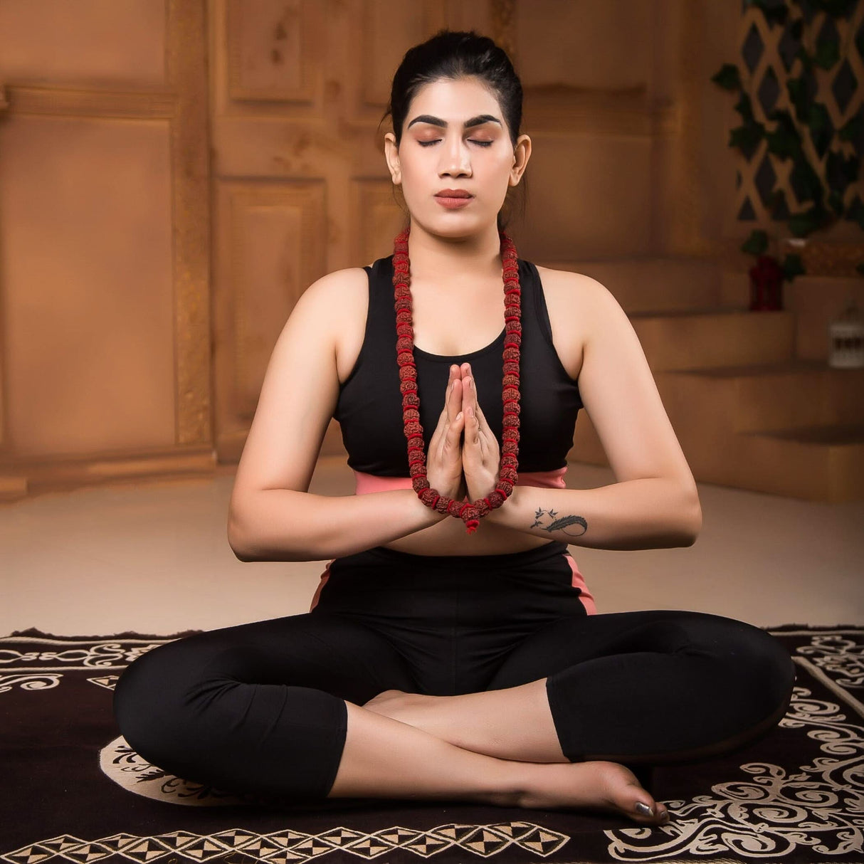 Certified Rudraksha Kantha Mala + Japa Bag Gaumukhi 5 Face (panchmukhi) Himalayan Authentic Genuine Rudraksh Rosary Garland Jaap Religious Tibetan Mala Beads Necklace - Puja Yoga Meditation - LoveNspire