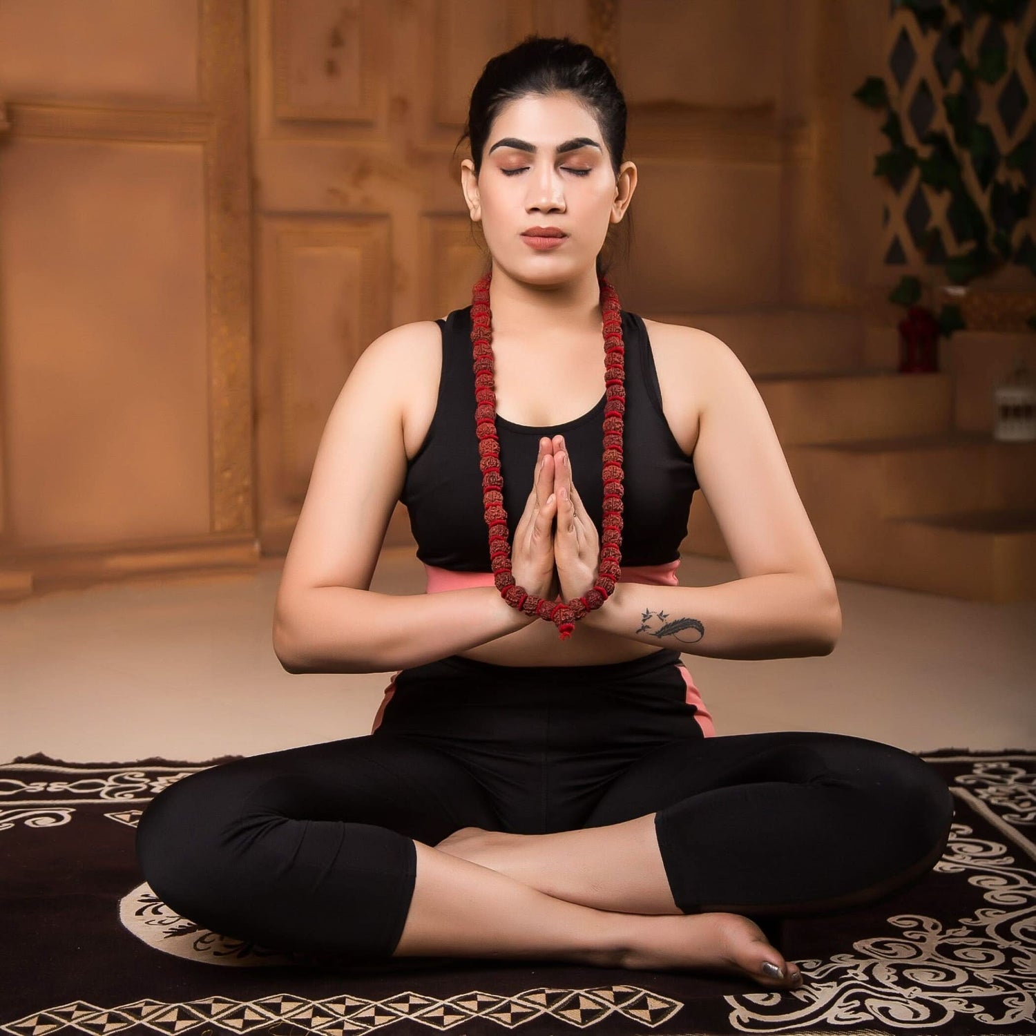 Certified Rudraksha Kantha Mala + Japa Bag Gaumukhi 5 Face (panchmukhi) Himalayan Authentic Genuine Rudraksh Rosary Garland Jaap Religious Tibetan Mala Beads Necklace - Puja Yoga Meditation - LoveNspire