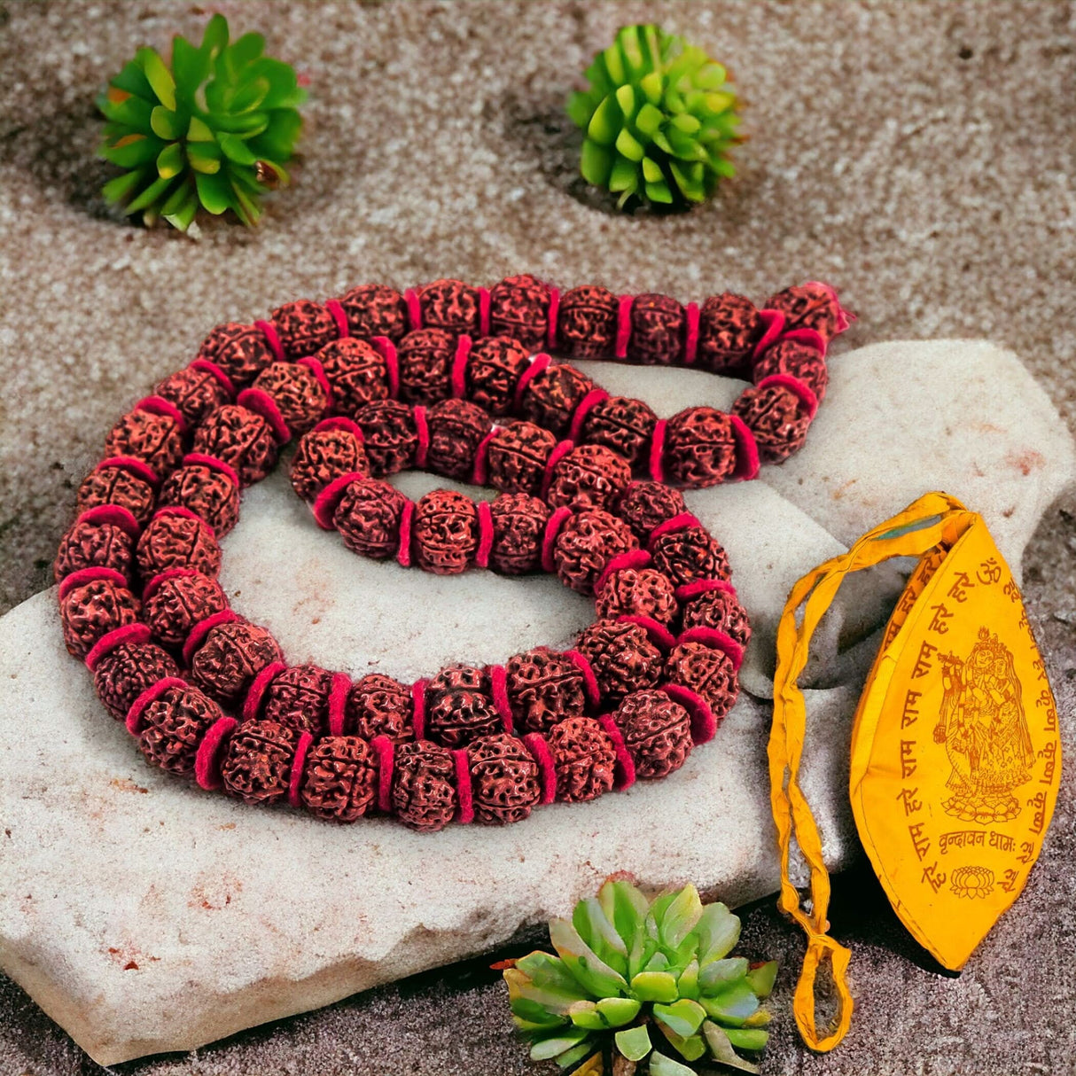 Certified Rudraksha Kantha Mala + Japa Bag Gaumukhi 5 Face (panchmukhi) Himalayan Authentic Genuine Rudraksh Rosary Garland Jaap Religious Tibetan Mala Beads Necklace - Puja Yoga Meditation - LoveNspire