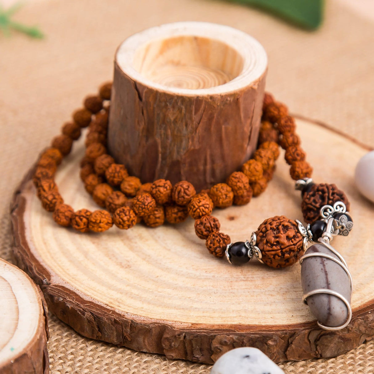Rudraksha Mala with Narmadeshwar Shivling Pendant for Men Women 5 Mukhi Rudraksha Mala Shaligram Narmada Pendant Necklace Yoga Meditation (pack of 1) - LoveNspire