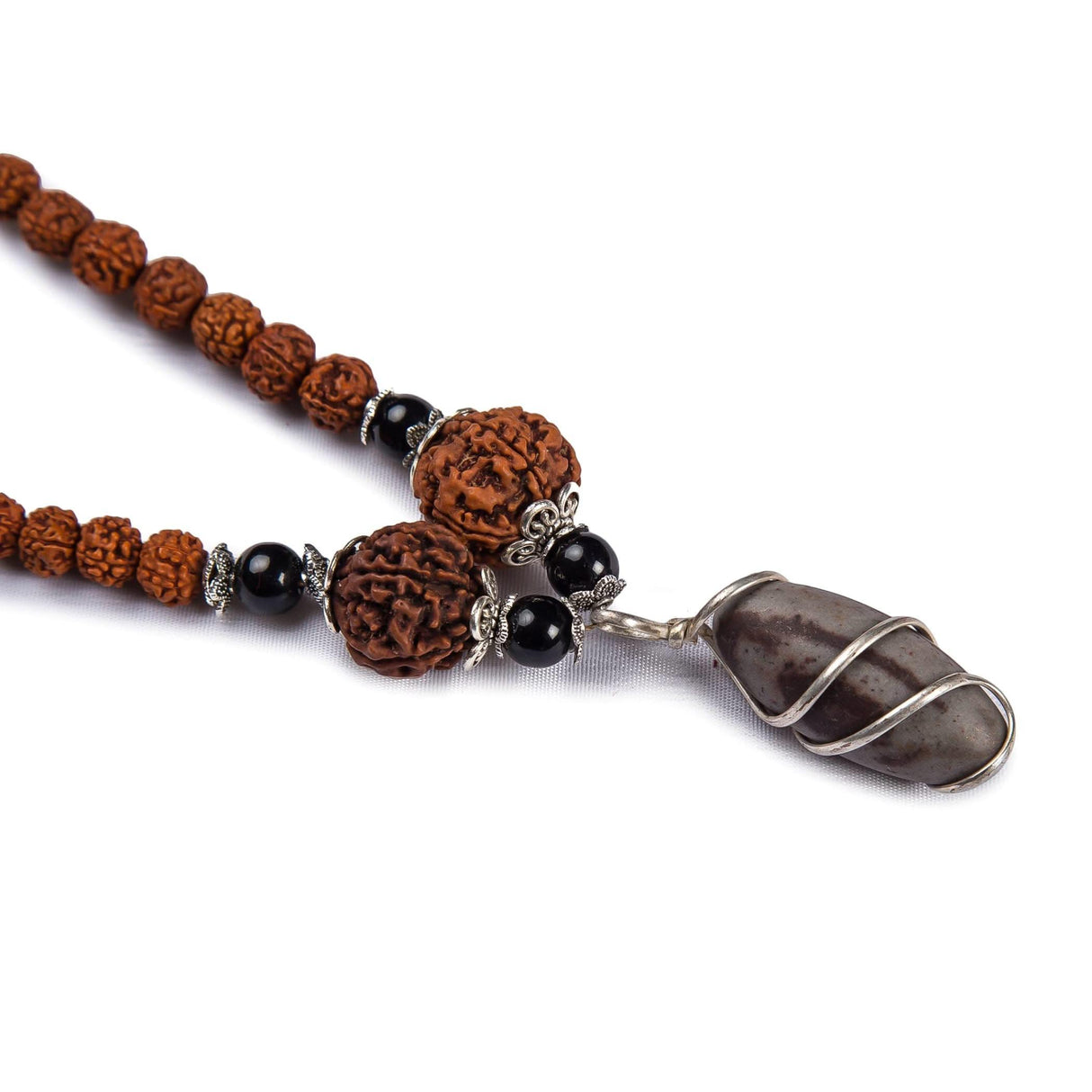 Rudraksha Mala with Narmadeshwar Shivling Pendant for Men Women 5 Mukhi Rudraksha Mala Shaligram Narmada Pendant Necklace Yoga Meditation (pack of 1) - LoveNspire
