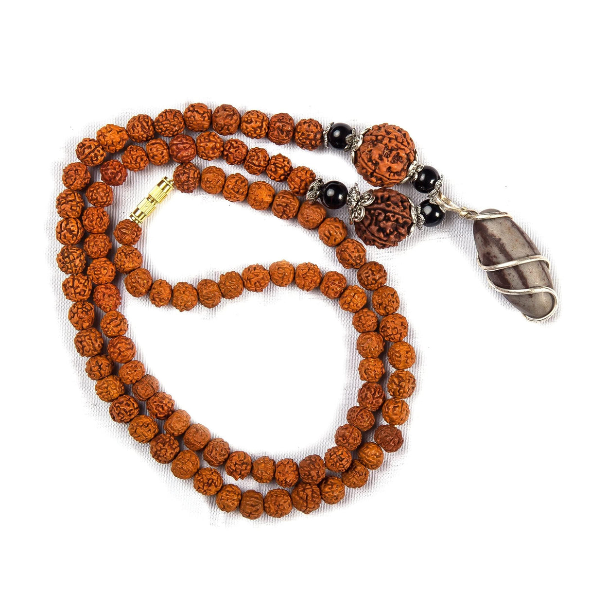 Rudraksha Mala with Narmadeshwar Shivling Pendant for Men Women 5 Mukhi Rudraksha Mala Shaligram Narmada Pendant Necklace Yoga Meditation (pack of 1) - LoveNspire