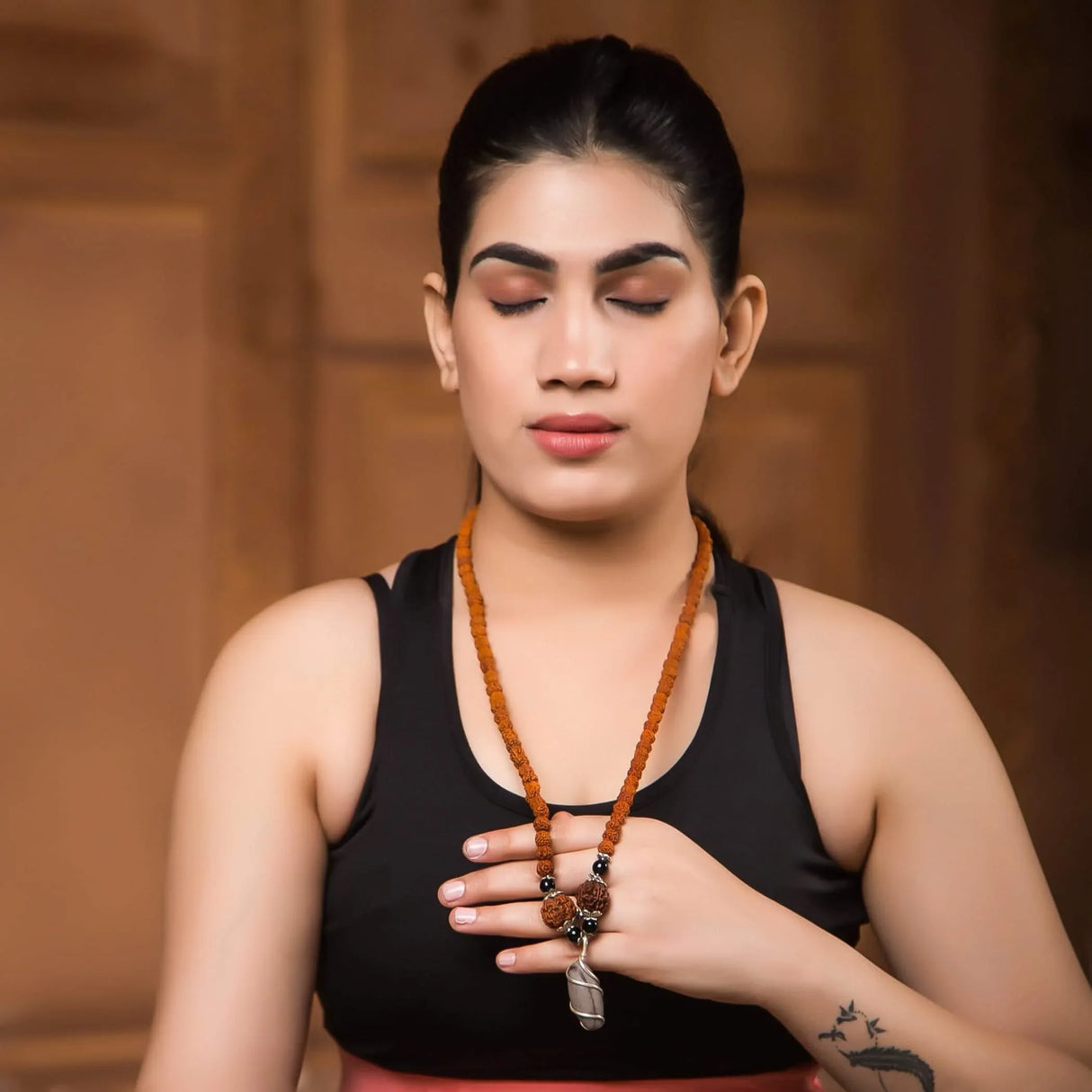 Rudraksha Mala with Narmadeshwar Shivling Pendant for Men Women 5 Mukhi Rudraksha Mala Shaligram Narmada Pendant Necklace Yoga Meditation (pack of 1) - LoveNspire