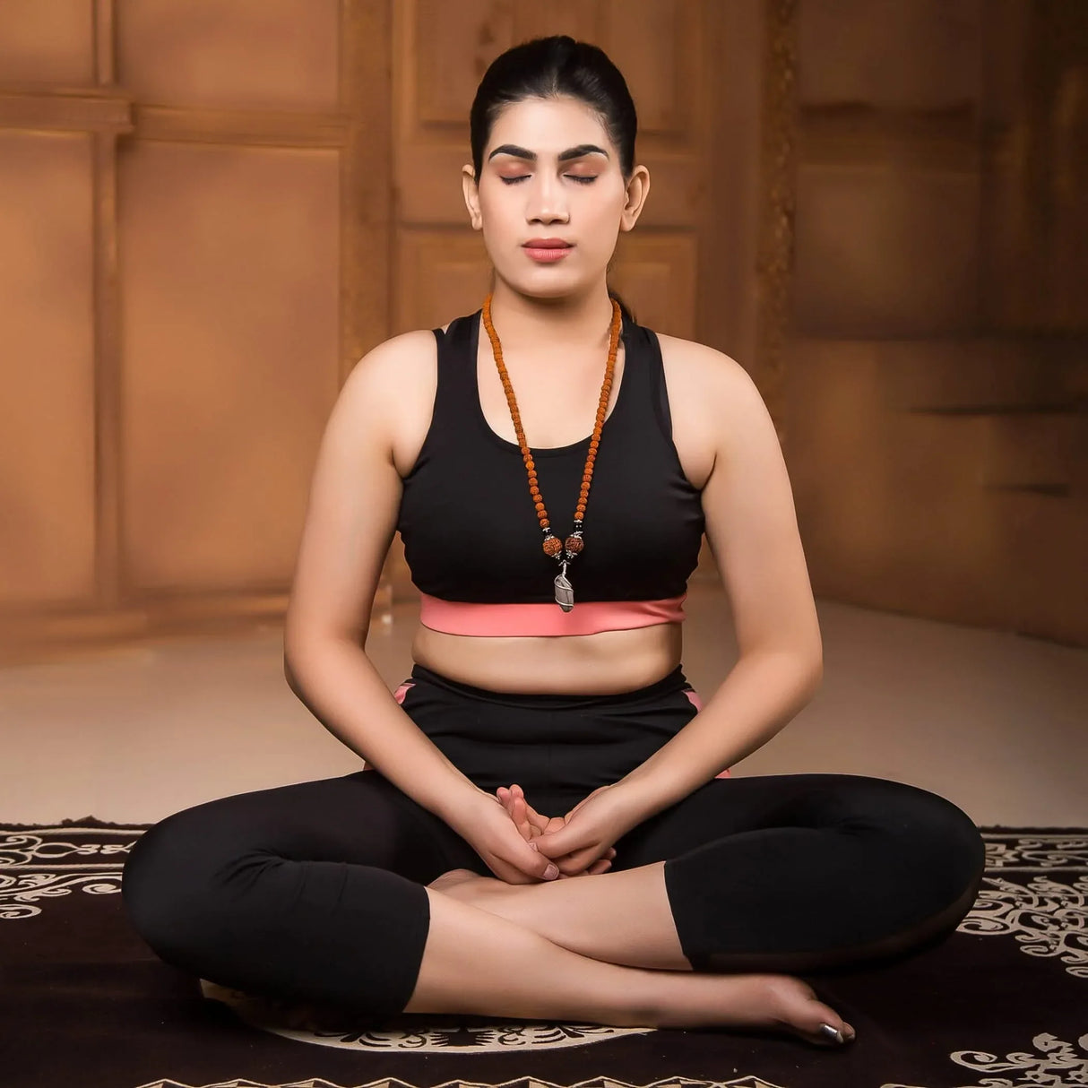 Rudraksha Mala with Narmadeshwar Shivling Pendant for Men Women 5 Mukhi Rudraksha Mala Shaligram Narmada Pendant Necklace Yoga Meditation (pack of 1) - LoveNspire