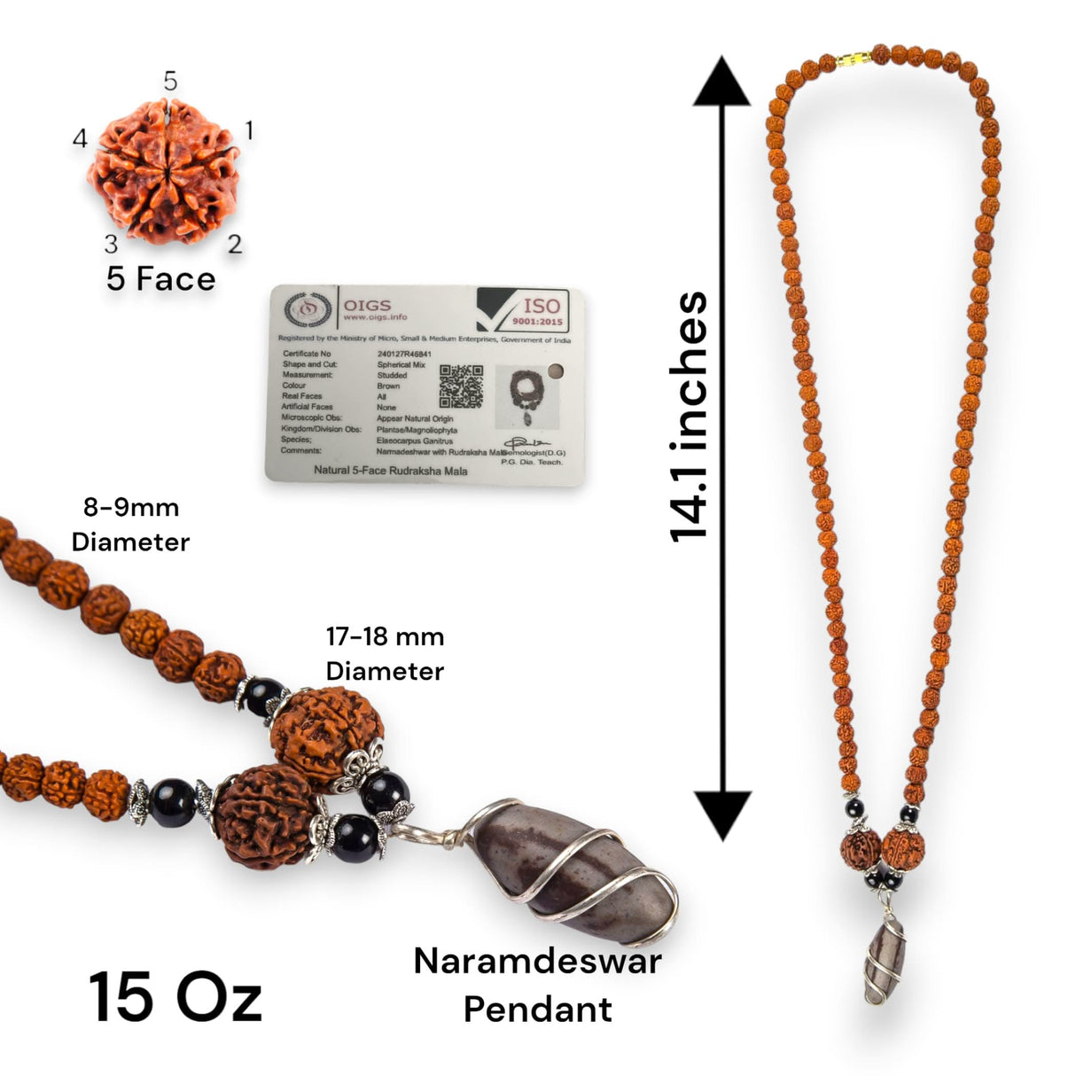 Rudraksha Mala with Narmadeshwar Shivling Pendant for Men Women 5 Mukhi Rudraksha Mala Shaligram Narmada Pendant Necklace Yoga Meditation (pack of 1) - LoveNspire