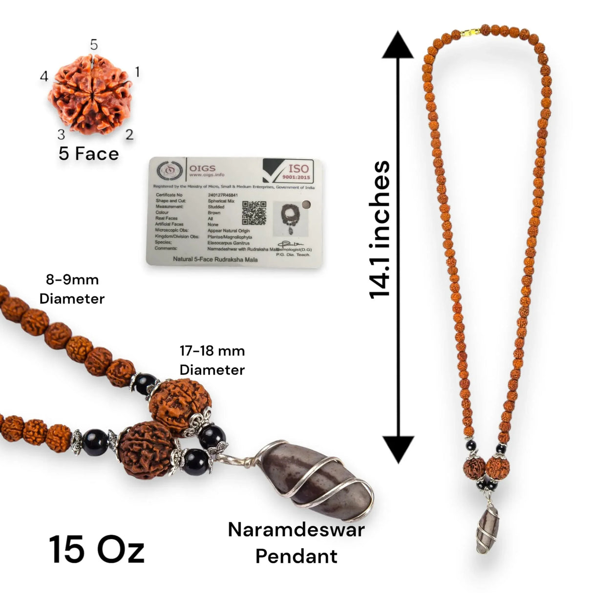 Rudraksha Mala with Narmadeshwar Shivling Pendant for Men Women 5 Mukhi Rudraksha Mala Shaligram Narmada Pendant Necklace Yoga Meditation (pack of 1) - LoveNspire