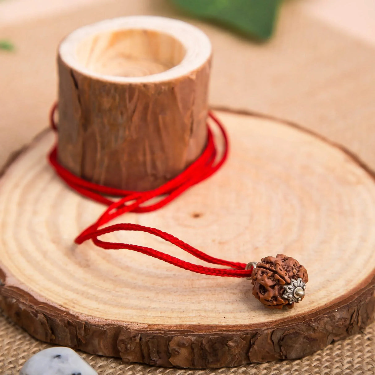 Certified Rudraksha Pendant Mala Prayer Bead Handmade Astrological Shiva Necklace Jewelry for Men Women 3 to 6 Mukhi Rudraksh with Silver Plated on Red Cotton Cord - LoveNspire