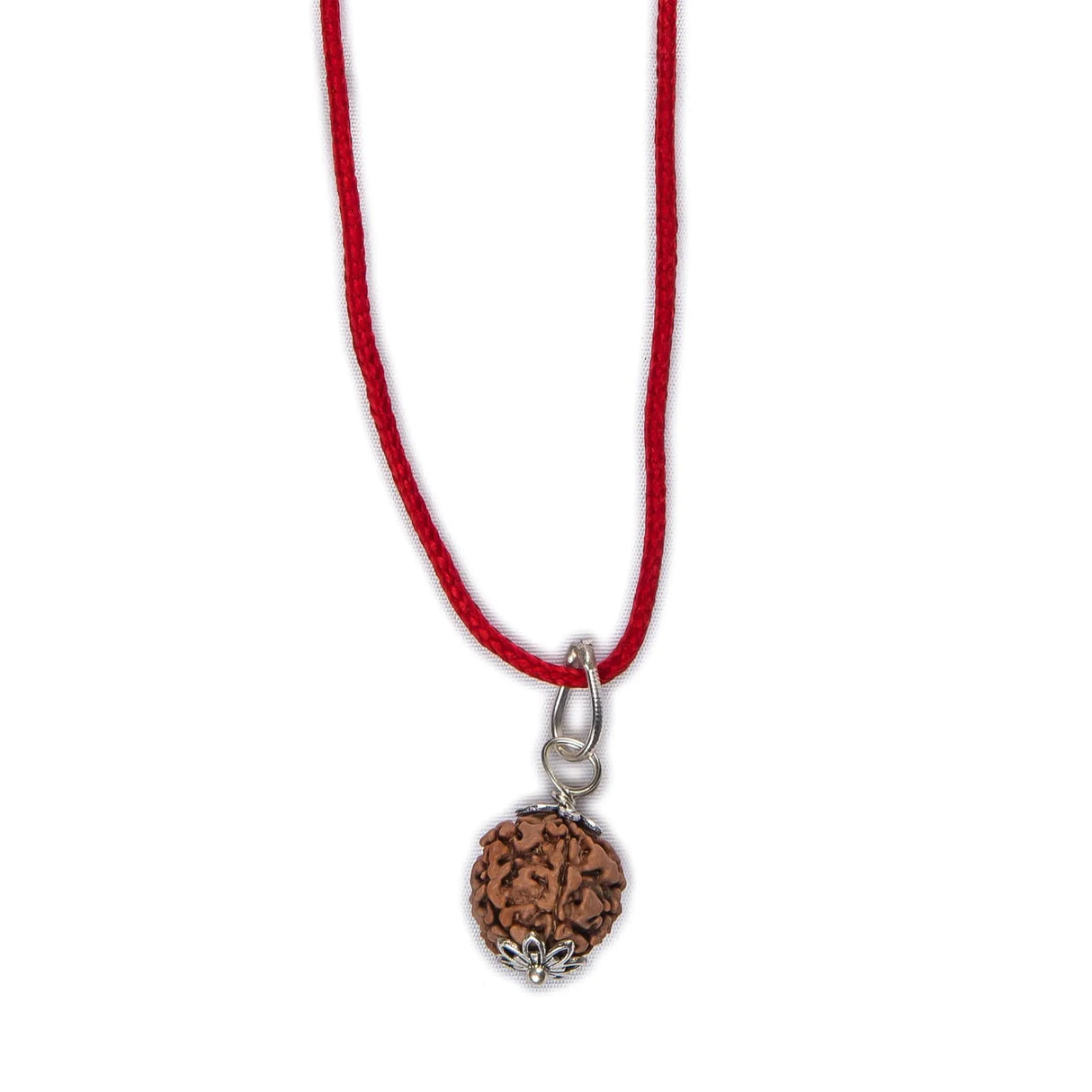 Certified Rudraksha Pendant Mala Prayer Bead Handmade Astrological Shiva Necklace Jewelry for Men Women 3 to 6 Mukhi Rudraksh with Silver Plated on Red Cotton Cord - LoveNspire