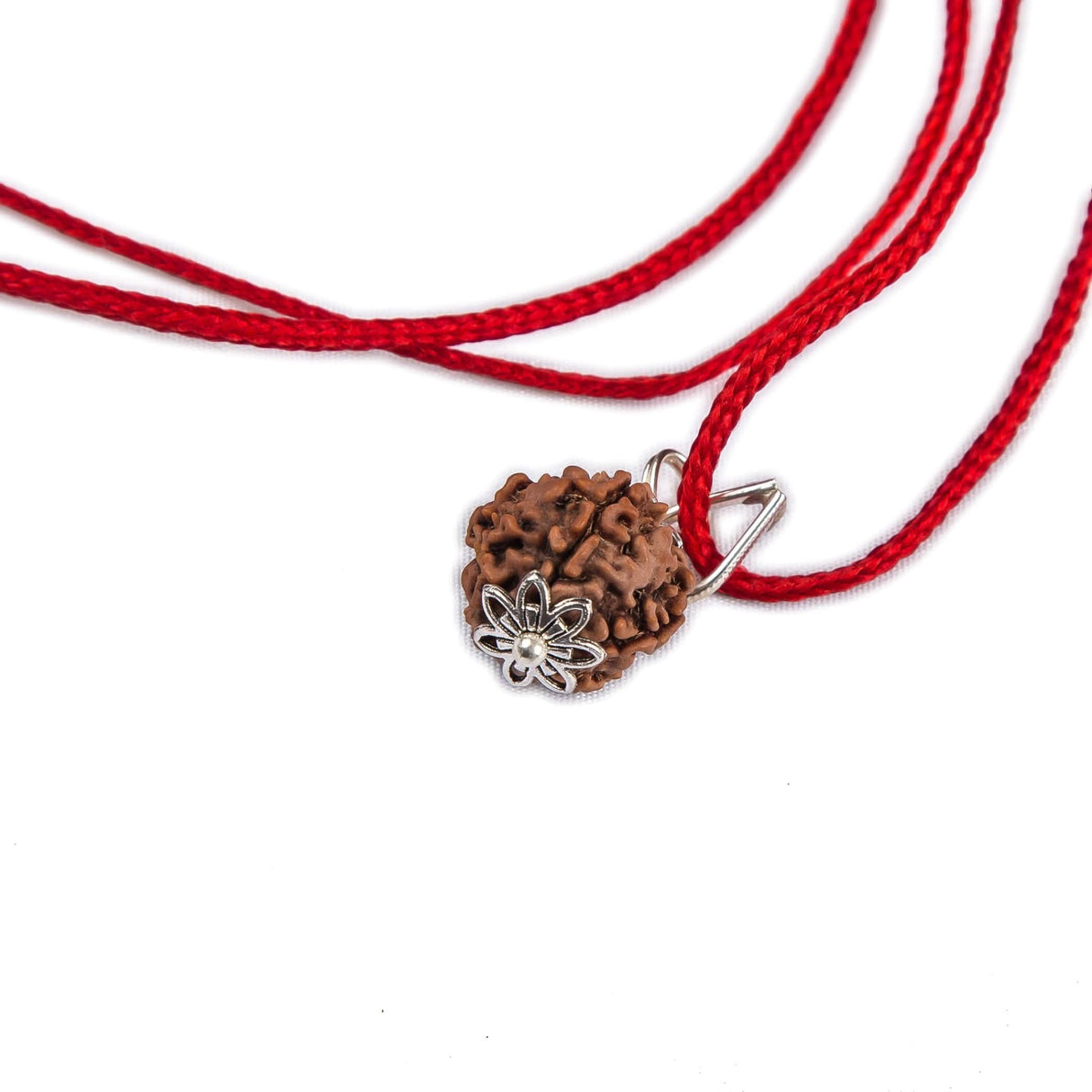 Certified Rudraksha Pendant Mala Prayer Bead Handmade Astrological Shiva Necklace Jewelry for Men Women 3 to 6 Mukhi Rudraksh with Silver Plated on Red Cotton Cord - LoveNspire