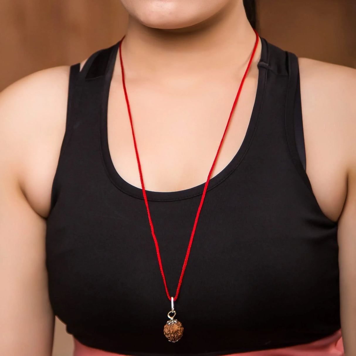 Certified Rudraksha Pendant Mala Prayer Bead Handmade Astrological Shiva Necklace Jewelry for Men Women 3 to 6 Mukhi Rudraksh with Silver Plated on Red Cotton Cord - LoveNspire