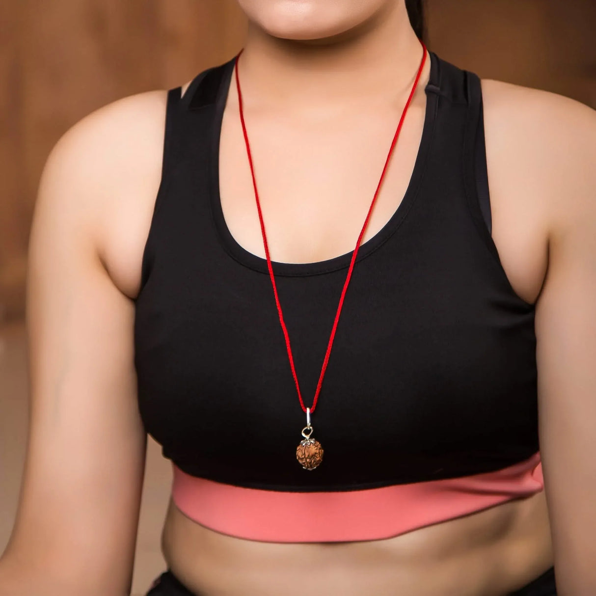 Certified Rudraksha Pendant Mala Prayer Bead Handmade Astrological Shiva Necklace Jewelry for Men Women 3 to 6 Mukhi Rudraksh with Silver Plated on Red Cotton Cord - LoveNspire