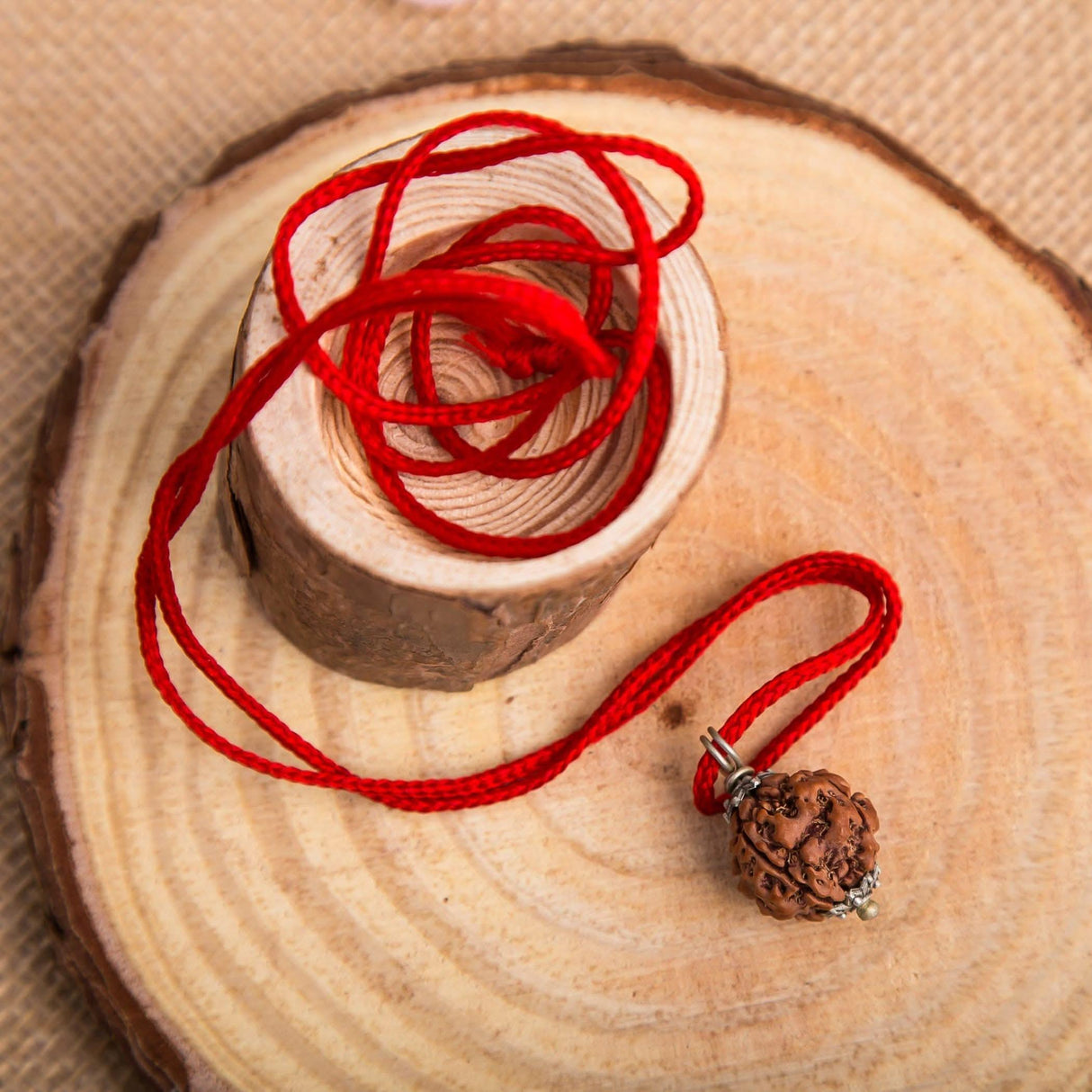 Certified Rudraksha Pendant Mala Prayer Bead Handmade Astrological Shiva Necklace Jewelry for Men Women 3 to 6 Mukhi Rudraksh with Silver Plated on Red Cotton Cord - LoveNspire
