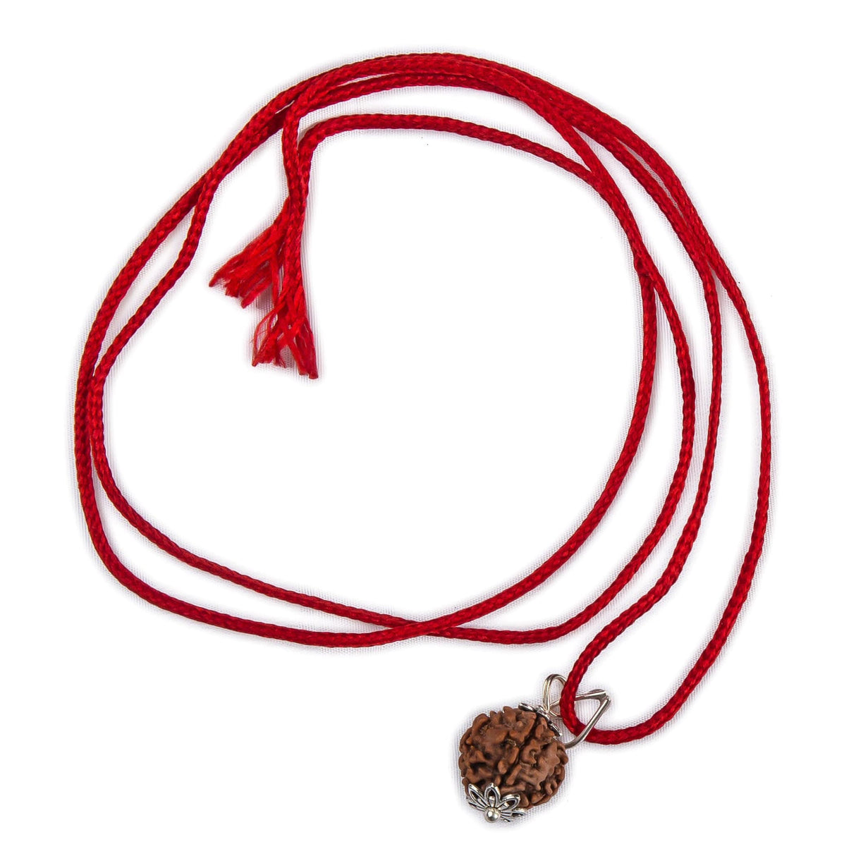 Certified Rudraksha Pendant Mala Prayer Bead Handmade Astrological Shiva Necklace Jewelry for Men Women 3 to 6 Mukhi Rudraksh with Silver Plated on Red Cotton Cord - LoveNspire
