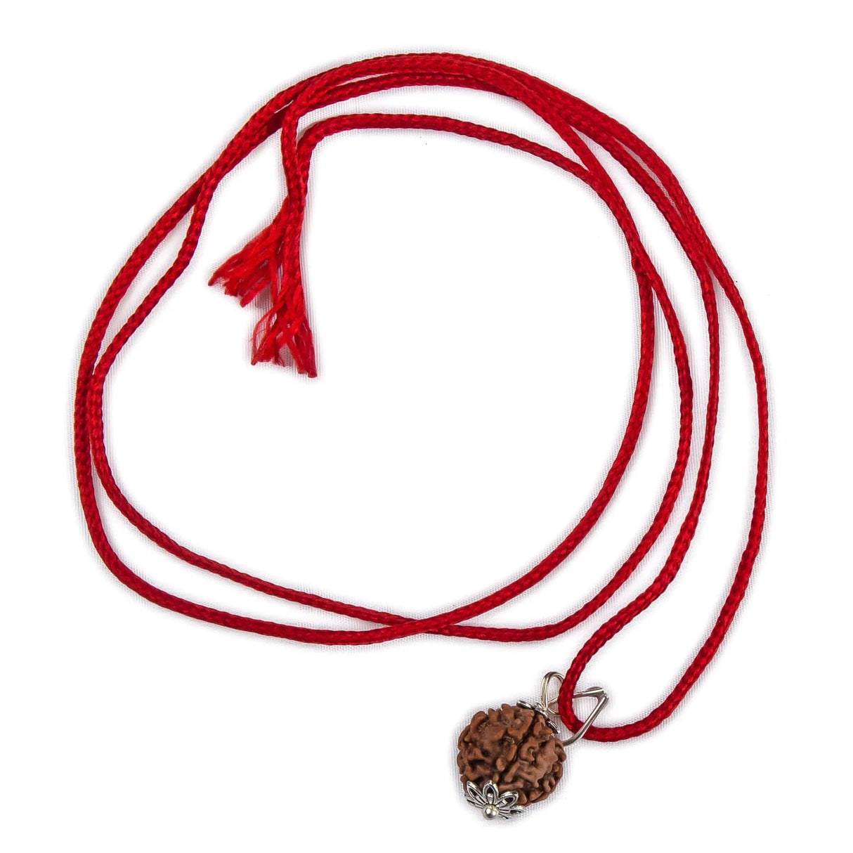Certified Rudraksha Pendant Mala Prayer Bead Handmade Astrological Shiva Necklace Jewelry for Men Women 3 to 6 Mukhi Rudraksh with Silver Plated on Red Cotton Cord - LoveNspire