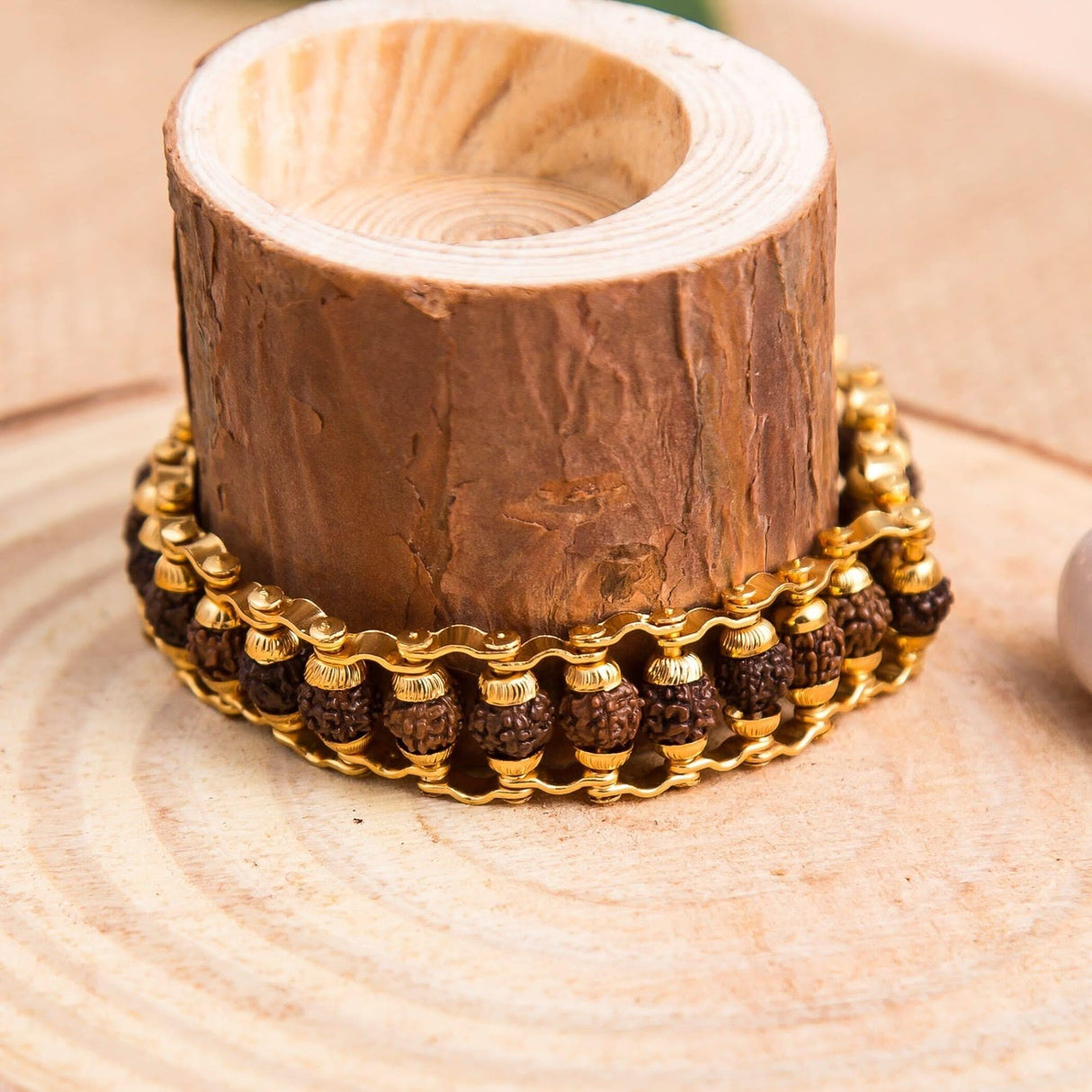 Rudraksha Bracelet for Men Gold Plated Designer Himalayan Bead Bracelet 5-mukhi Face Rudraksha Bead with Golden Color Stainless Steel Spiritual Jewelry for Positive Energy, Prosperity - LoveNspire