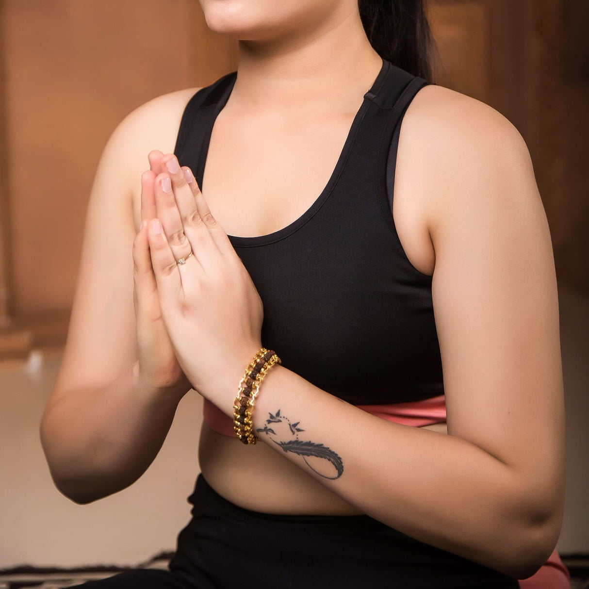 Rudraksha Bracelet for Men Gold Plated Designer Himalayan Bead Bracelet 5-mukhi Face Rudraksha Bead with Golden Color Stainless Steel Spiritual Jewelry for Positive Energy, Prosperity - LoveNspire