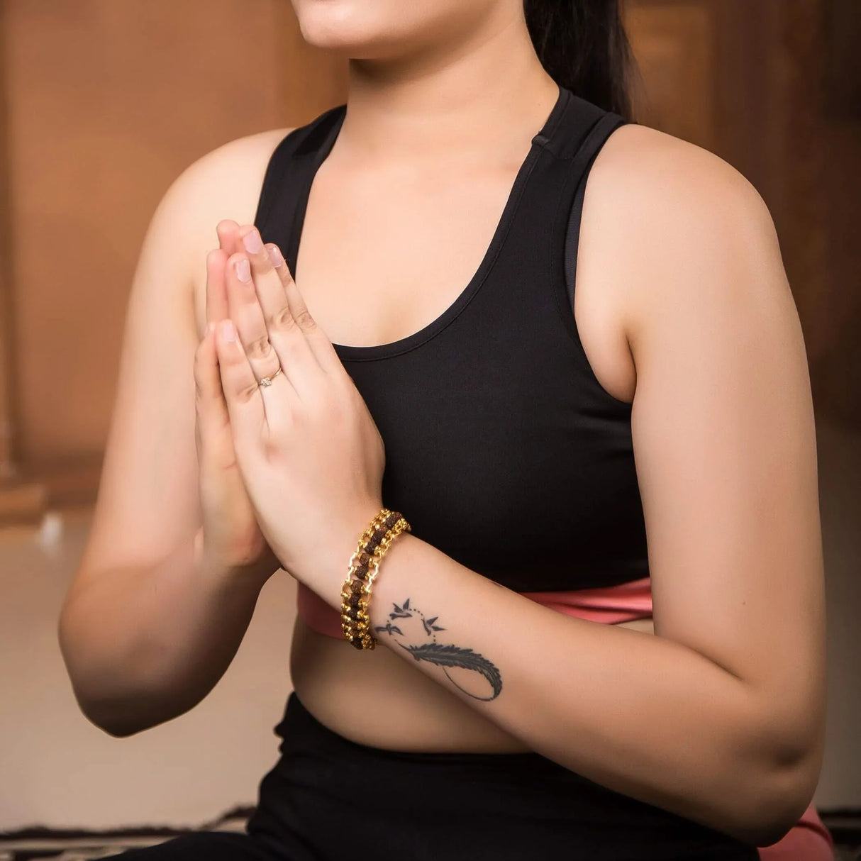 Rudraksha Bracelet for Men Gold Plated Designer Himalayan Bead Bracelet 5-mukhi Face Rudraksha Bead with Golden Color Stainless Steel Spiritual Jewelry for Positive Energy, Prosperity - LoveNspire