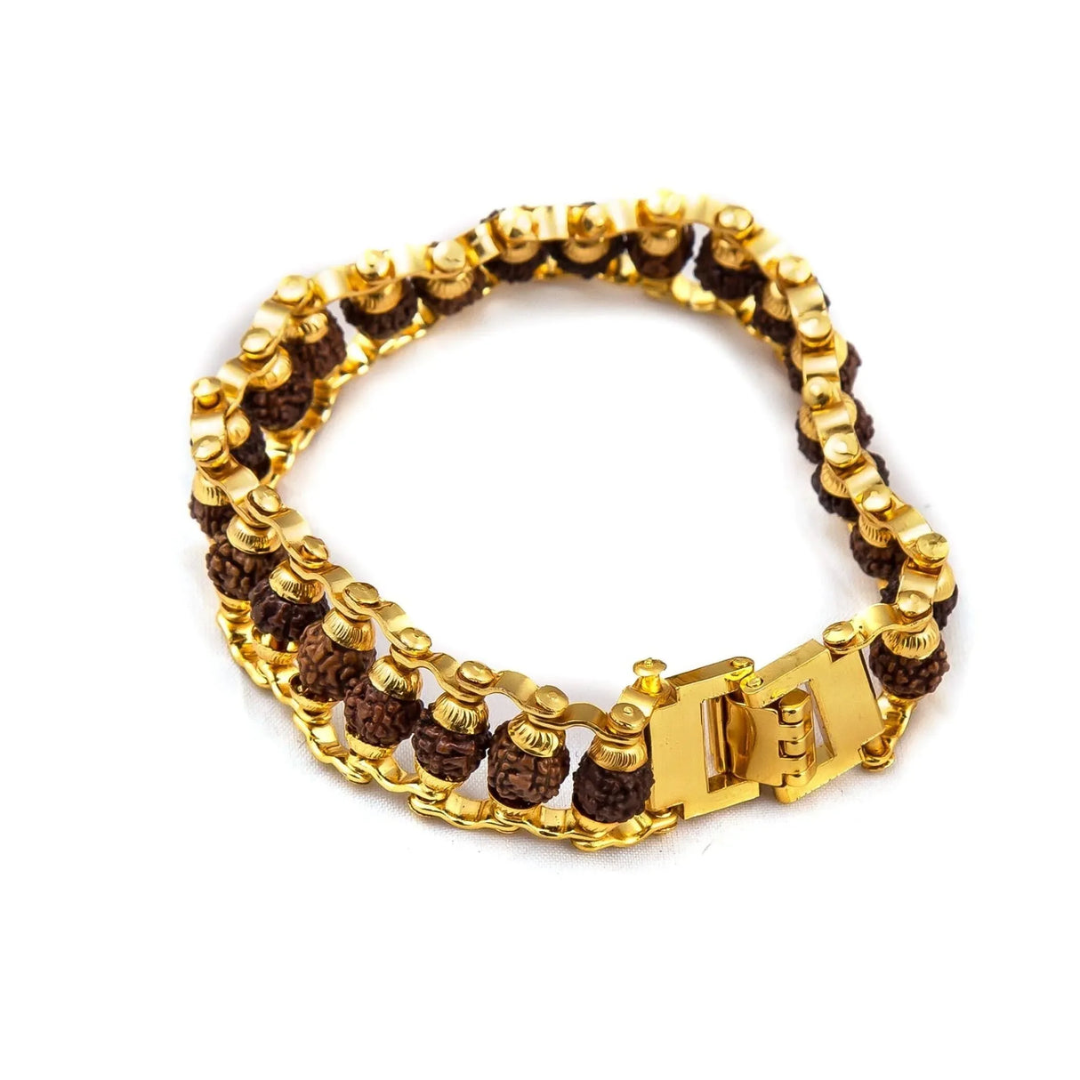 Rudraksha Bracelet for Men Gold Plated Designer Himalayan Bead Bracelet 5-mukhi Face Rudraksha Bead with Golden Color Stainless Steel Spiritual Jewelry for Positive Energy, Prosperity - LoveNspire