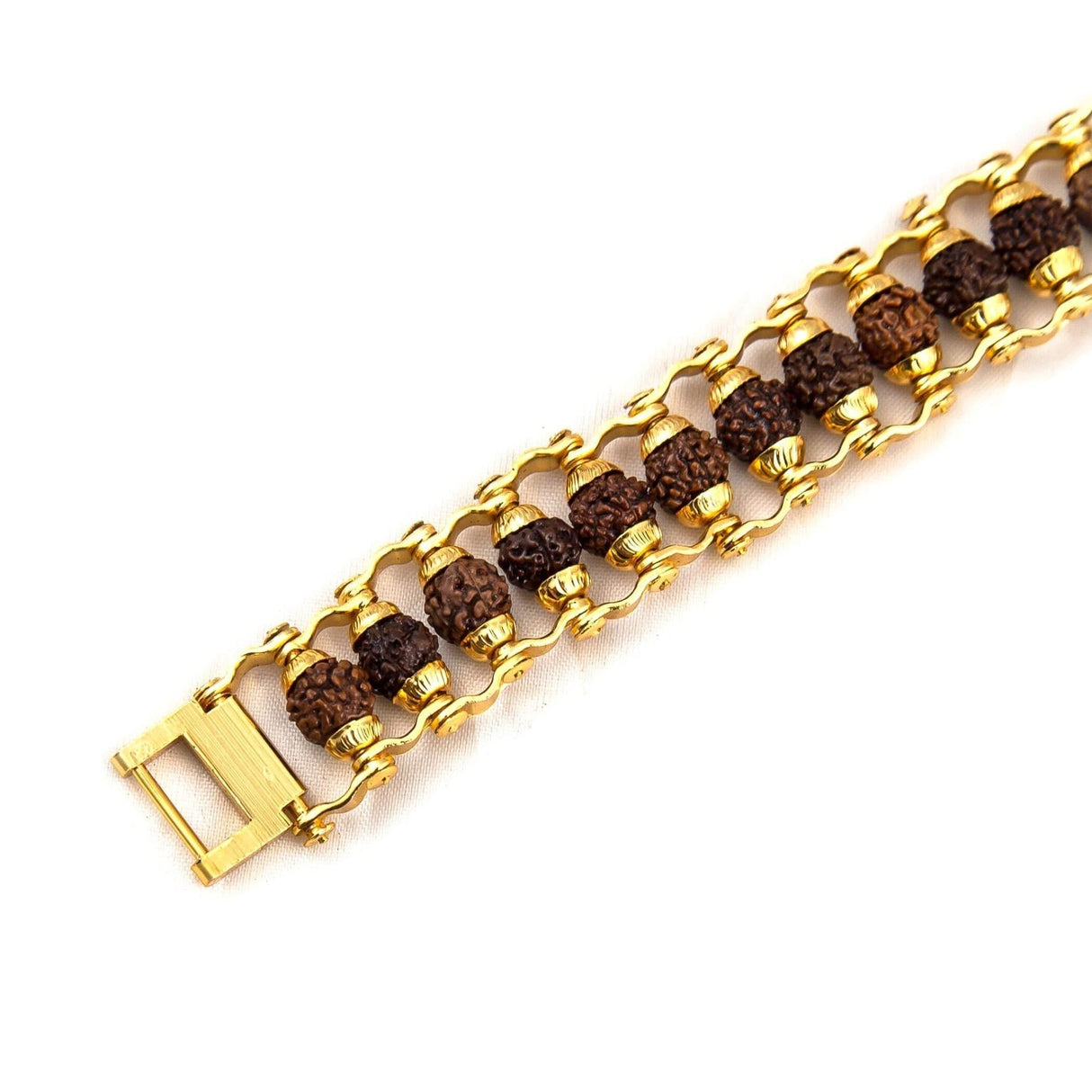 Rudraksha Bracelet for Men Gold Plated Designer Himalayan Bead Bracelet 5-mukhi Face Rudraksha Bead with Golden Color Stainless Steel Spiritual Jewelry for Positive Energy, Prosperity - LoveNspire