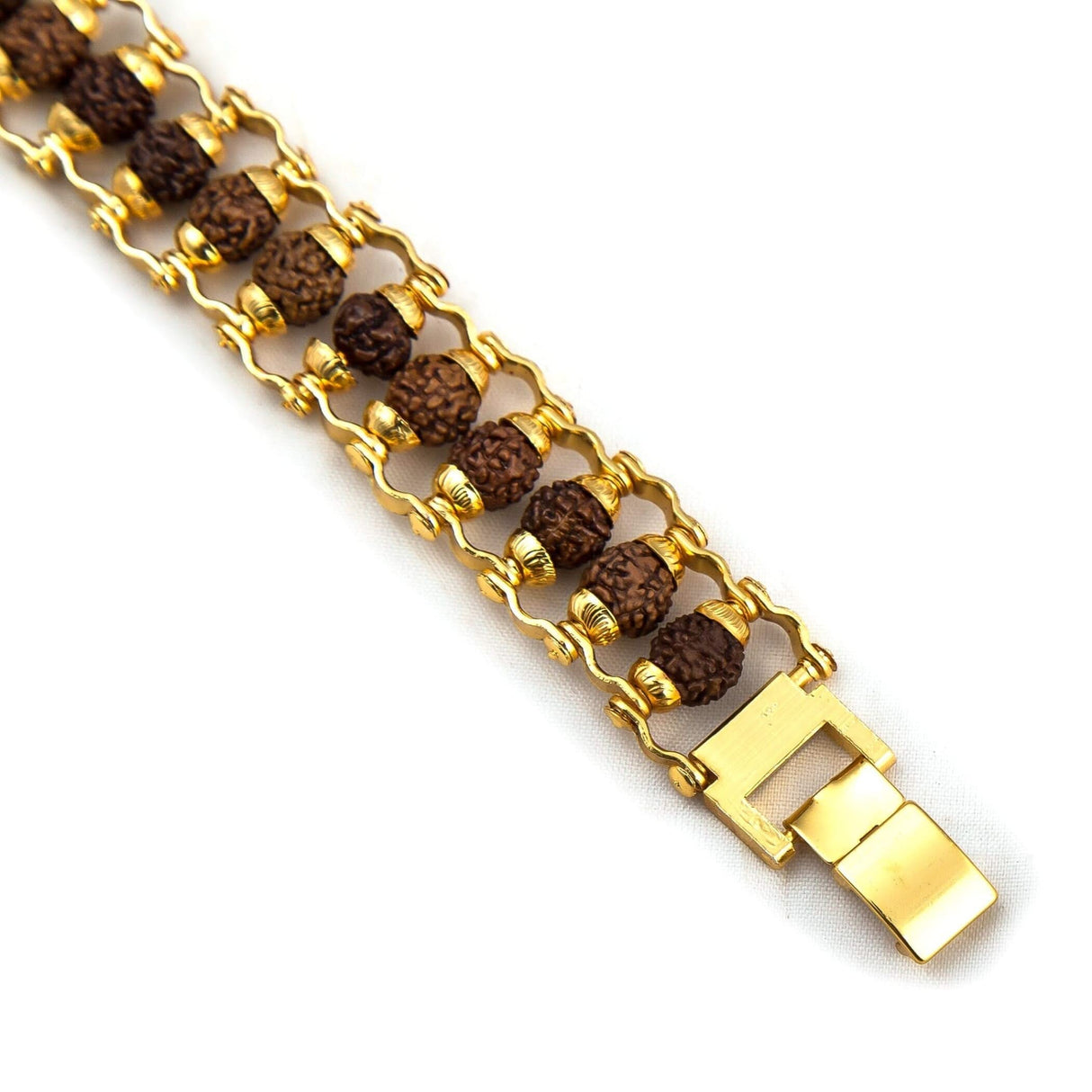 Rudraksha Bracelet for Men Gold Plated Designer Himalayan Bead Bracelet 5-mukhi Face Rudraksha Bead with Golden Color Stainless Steel Spiritual Jewelry for Positive Energy, Prosperity - LoveNspire