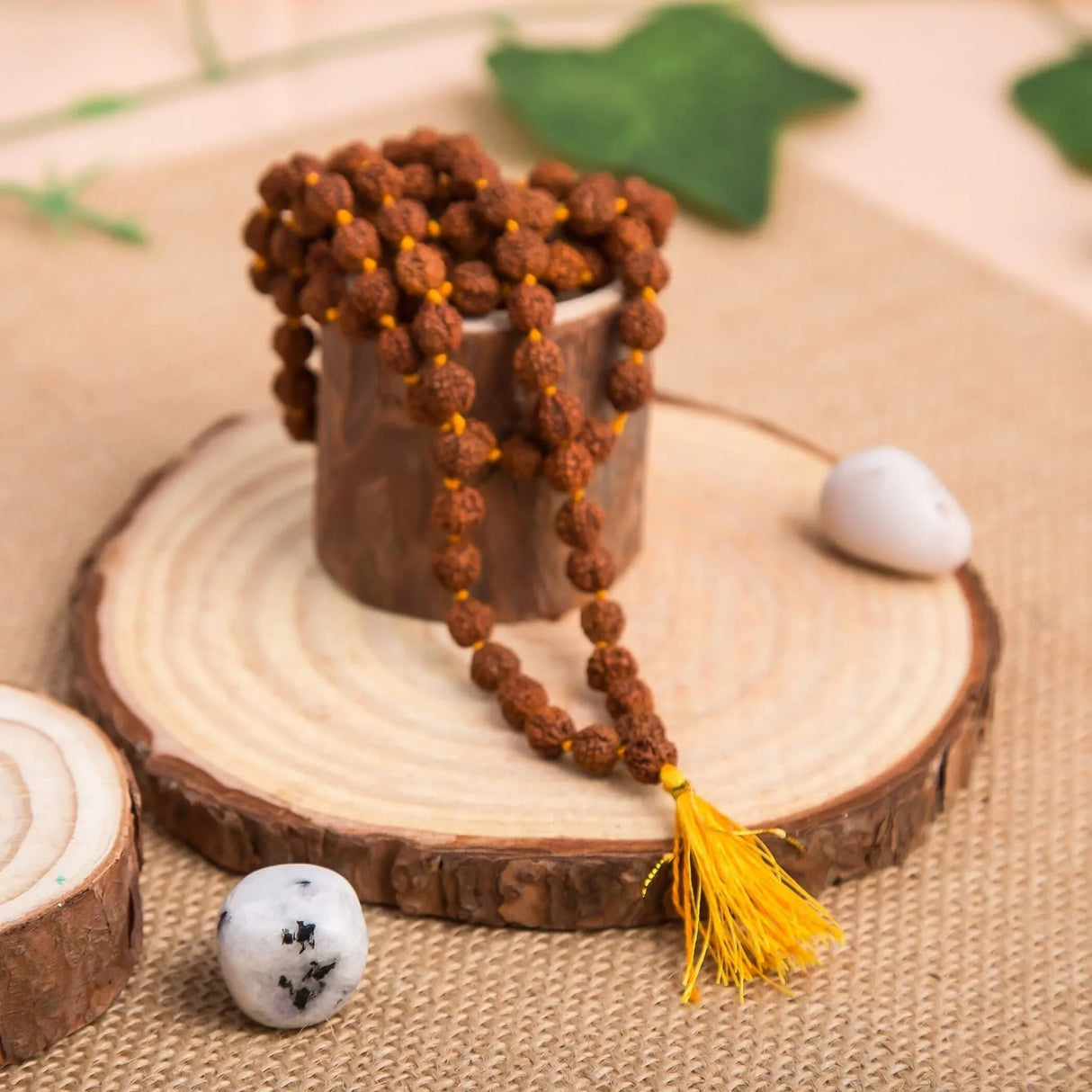 Rudraksha Mala with Gomukhi Japa Bag 5 Face (panchmukhi) Rudraksh Rosary Garland Japa Mala Necklace for Puja Yoga Meditation Rudraksha Kantha Mala 108 + 1 Prayer Beads for Men Women Wearing - LoveNspire