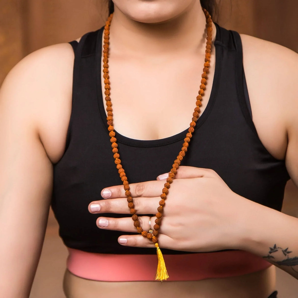 Rudraksha Mala with Gomukhi Japa Bag 5 Face (panchmukhi) Rudraksh Rosary Garland Japa Mala Necklace for Puja Yoga Meditation Rudraksha Kantha Mala 108 + 1 Prayer Beads for Men Women Wearing - LoveNspire