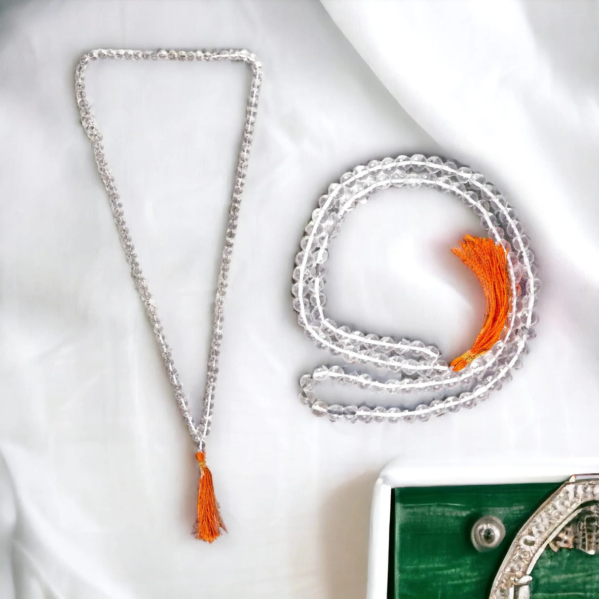 Sphatik Mala with Jap Bag Gaumukhi Natural Certified Original Crystal Quartz Agate Necklace Precious Gemstone Mala for Men Women Jaap Mala 108 Beads for Positive Energy Meditation - LoveNspire