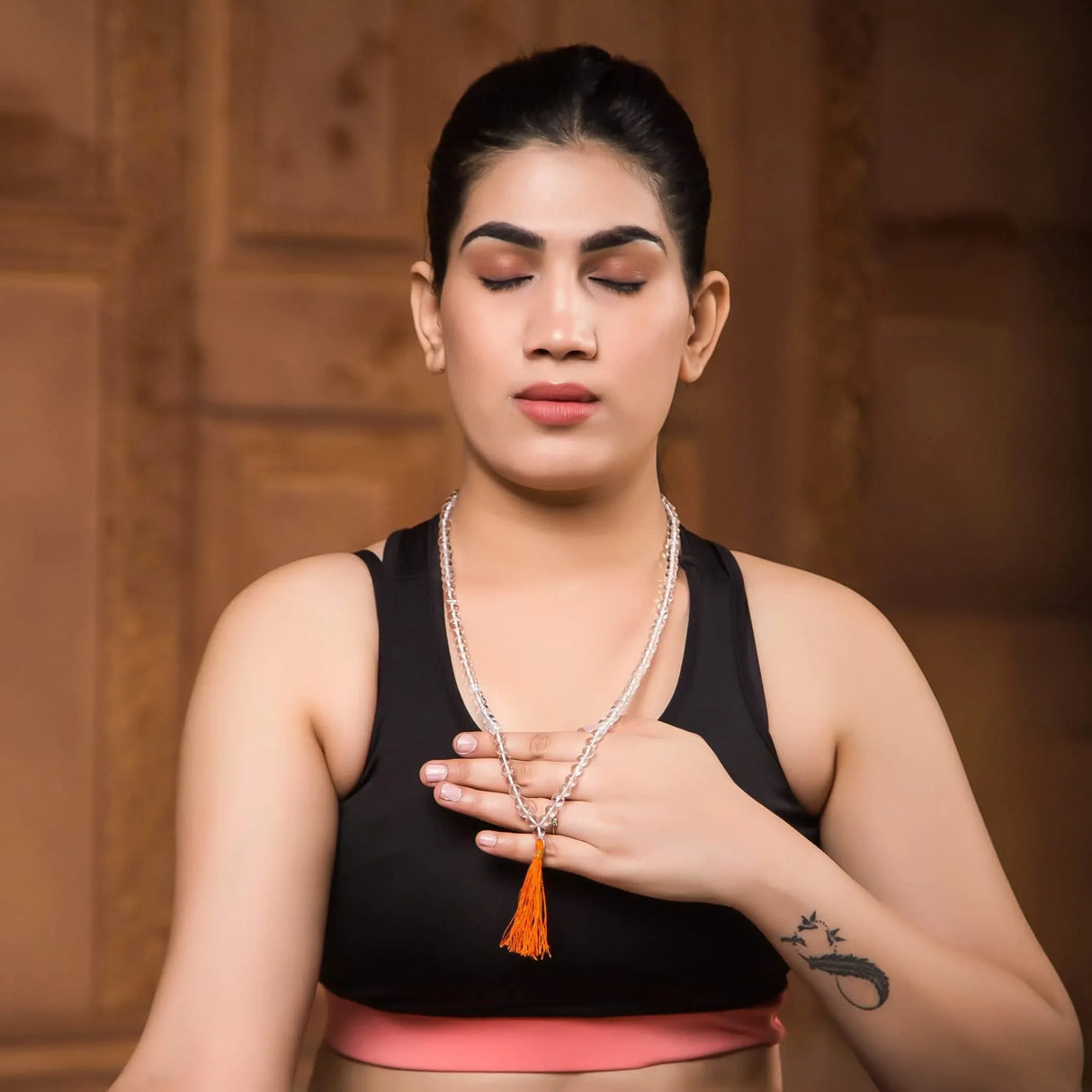 Sphatik Mala with Jap Bag Gaumukhi Natural Certified Original Crystal Quartz Agate Necklace Precious Gemstone Mala for Men Women Jaap Mala 108 Beads for Positive Energy Meditation - LoveNspire