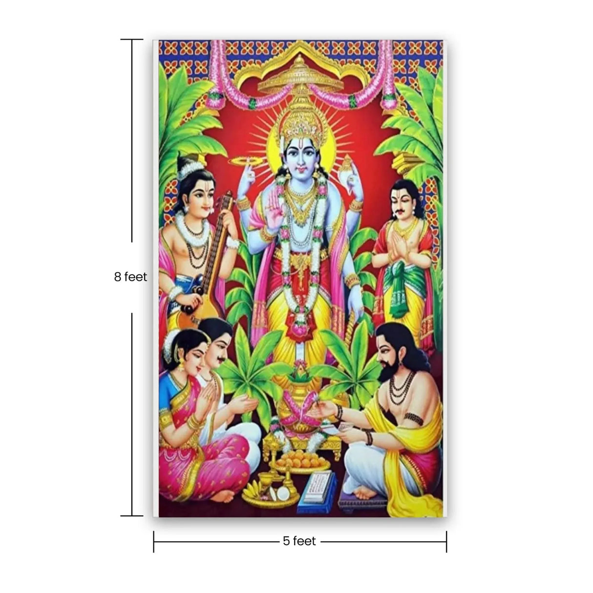 Satyanarayana Cloth Banner Backdrop 5x8ft Hindu God Wallpaper Home Room Wall Decor Photo Studio Booth Props Traditional Pooja Backdrop Housewarming Decoration Wall Banner - LoveNspire