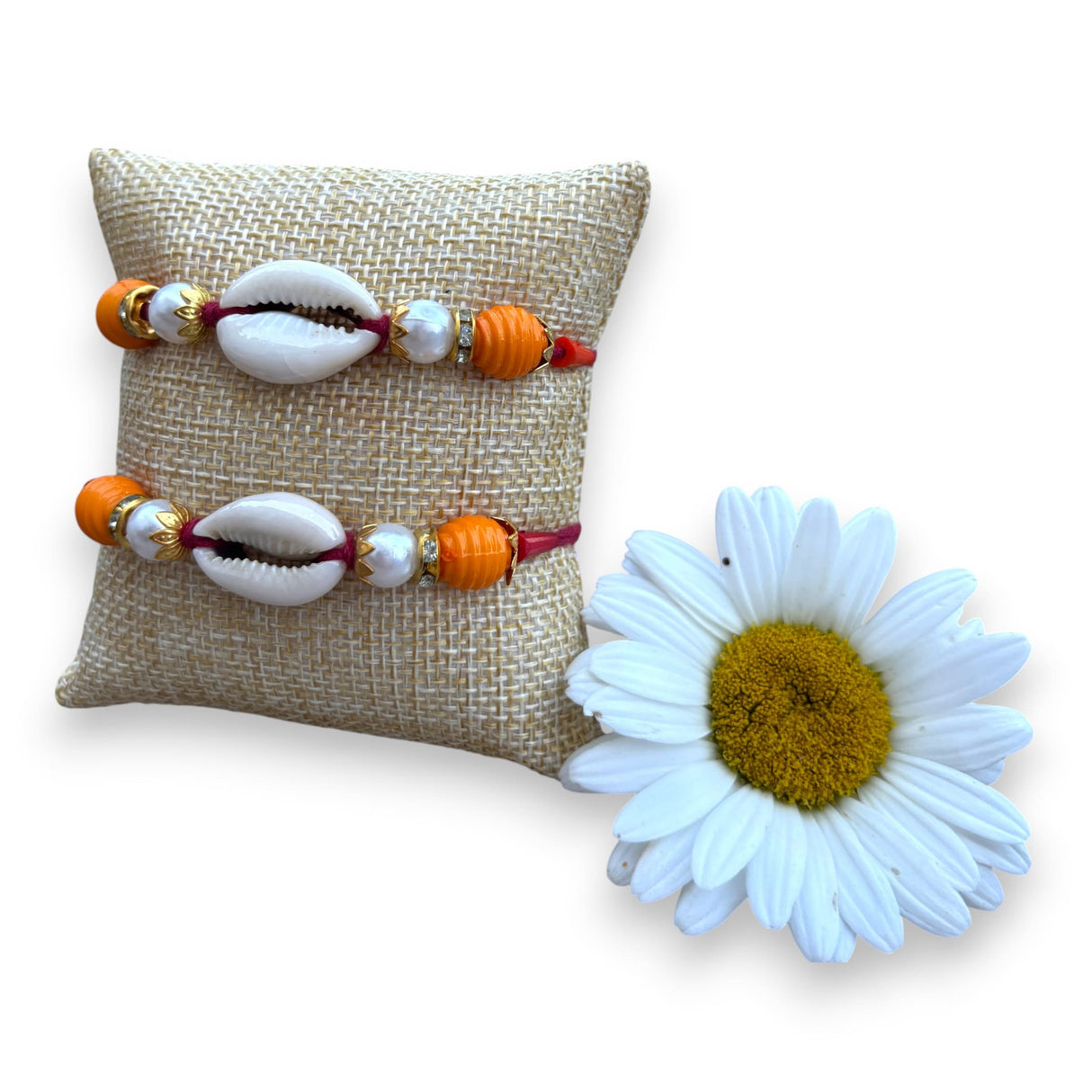 Rakhi For Brother Set Of 2 Shell Rakhi Bhaiya Bhabhi Bracelet on Festival of Raksha Bandhan - Roli Chawal Greeting Card Rakhshabandhan Gifts - LoveNspire