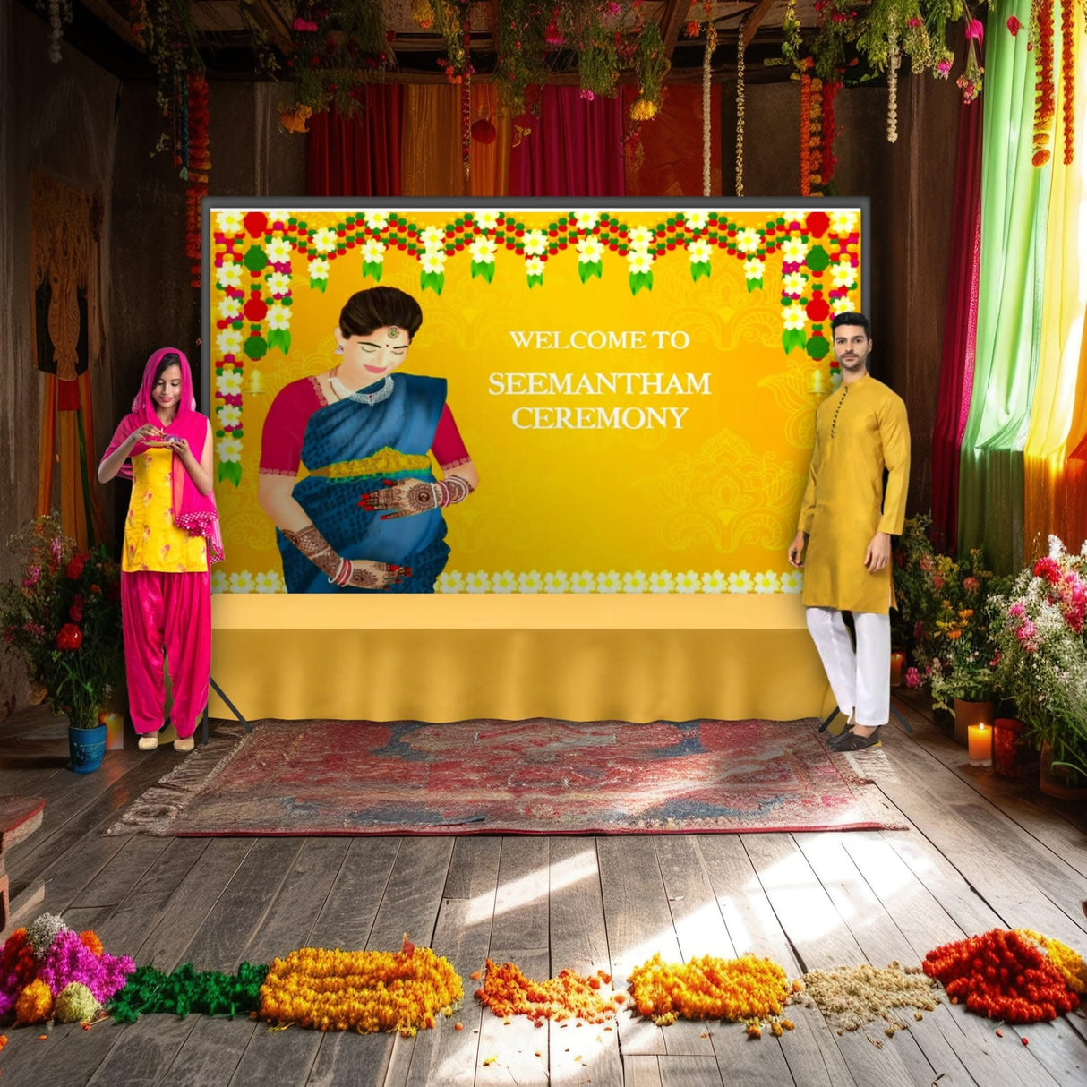 Seemantham Backdrop, Seemantham Banner, Baby Shower Decor, Valaikaappu, Backdrop Baby Shower, Baby Shower Banner, Baby Shower Decor, Seemantham Backdrop - LoveNspire