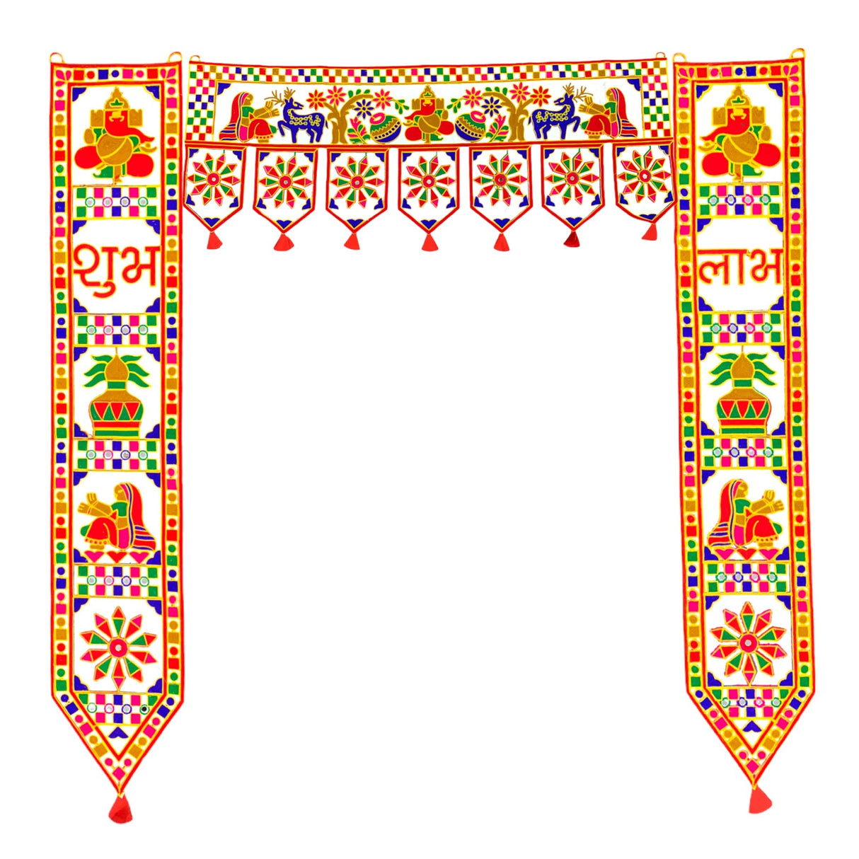 3 Pcs Indian Fabric Door Toran 39 Inch Ganesha Shubh Labh Bhandarwal Hanging Valance Traditional Wall Decorative for Window Home Temple Decor Wedding Diwali Navratri Puja Housewarming Decor - LoveNspire