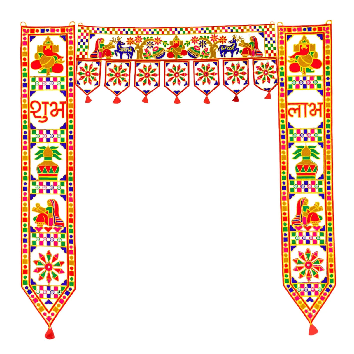 3 Pcs Indian Fabric Door Toran 39 Inch Ganesha Shubh Labh Bhandarwal Hanging Valance Traditional Wall Decorative for Window Home Temple Decor Wedding Diwali Navratri Puja Housewarming Decor - LoveNspire