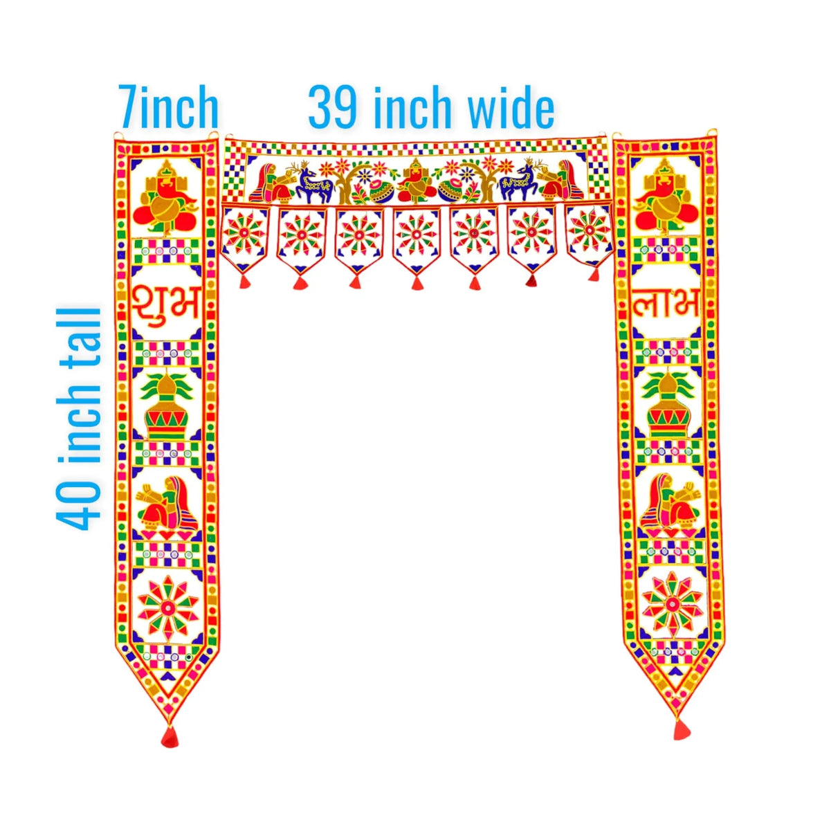3 Pcs Indian Fabric Door Toran 39 Inch Ganesha Shubh Labh Bhandarwal Hanging Valance Traditional Wall Decorative for Window Home Temple Decor Wedding Diwali Navratri Puja Housewarming Decor - LoveNspire