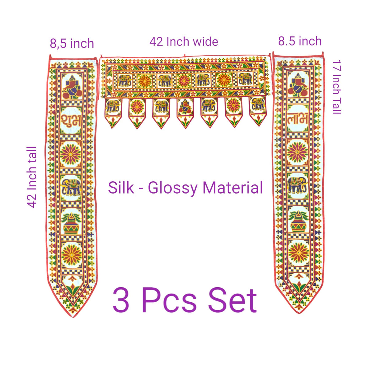 3 Pcs Indian Fabric Door Toran 42 Inch Ganesha Shubh Labh Bhandarwal Hanging Valance Traditional Wall Decorative for Window Home Temple Decor Wedding Diwali Navratri Puja Housewarming Decor - LoveNspire