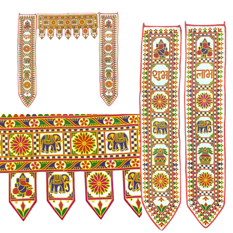 3 Pcs Indian Fabric Door Toran 42 Inch Ganesha Shubh Labh Bhandarwal Hanging Valance Traditional Wall Decorative for Window Home Temple Decor Wedding Diwali Navratri Puja Housewarming Decor - LoveNspire