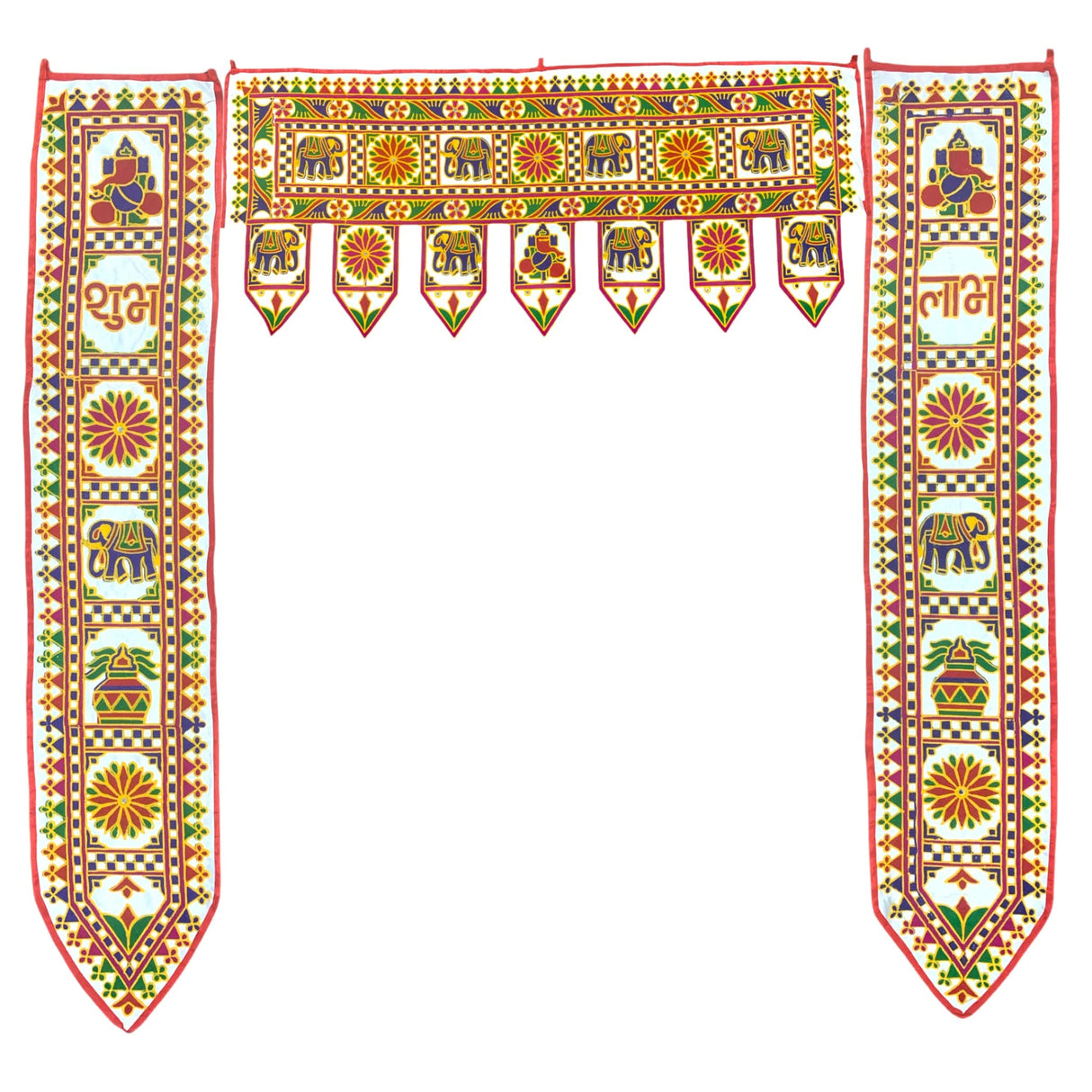 3 Pcs Indian Fabric Door Toran 42 Inch Ganesha Shubh Labh Bhandarwal Hanging Valance Traditional Wall Decorative for Window Home Temple Decor Wedding Diwali Navratri Puja Housewarming Decor - LoveNspire
