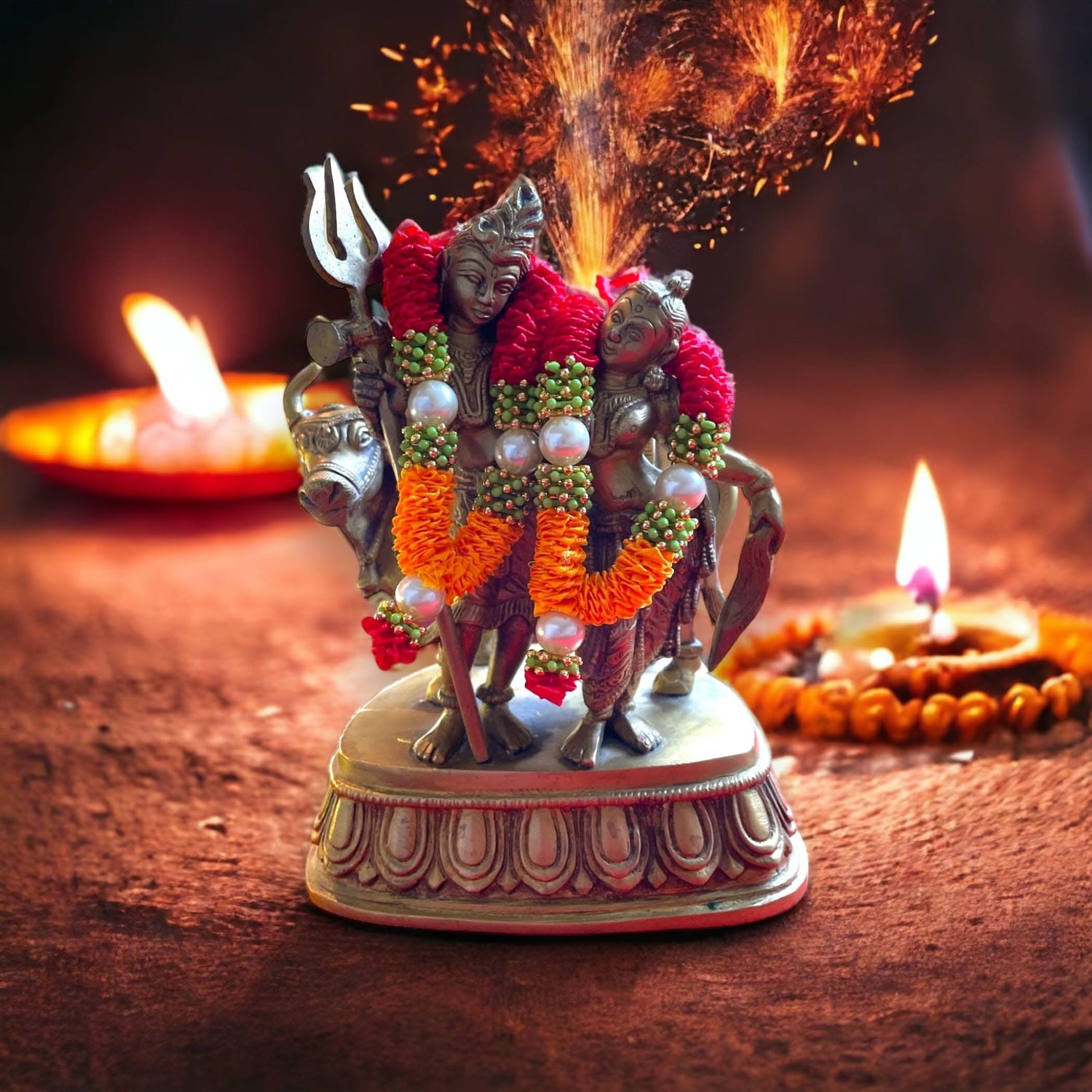 Set of 4 Mini Idol Mala 4.5 Inches God Goddess Haar Mala Makhmali Bhagwan Haar Idol Diwali Pooja Item Garland for Photo Frame God Shringar Reusable Mala - LoveNspire
