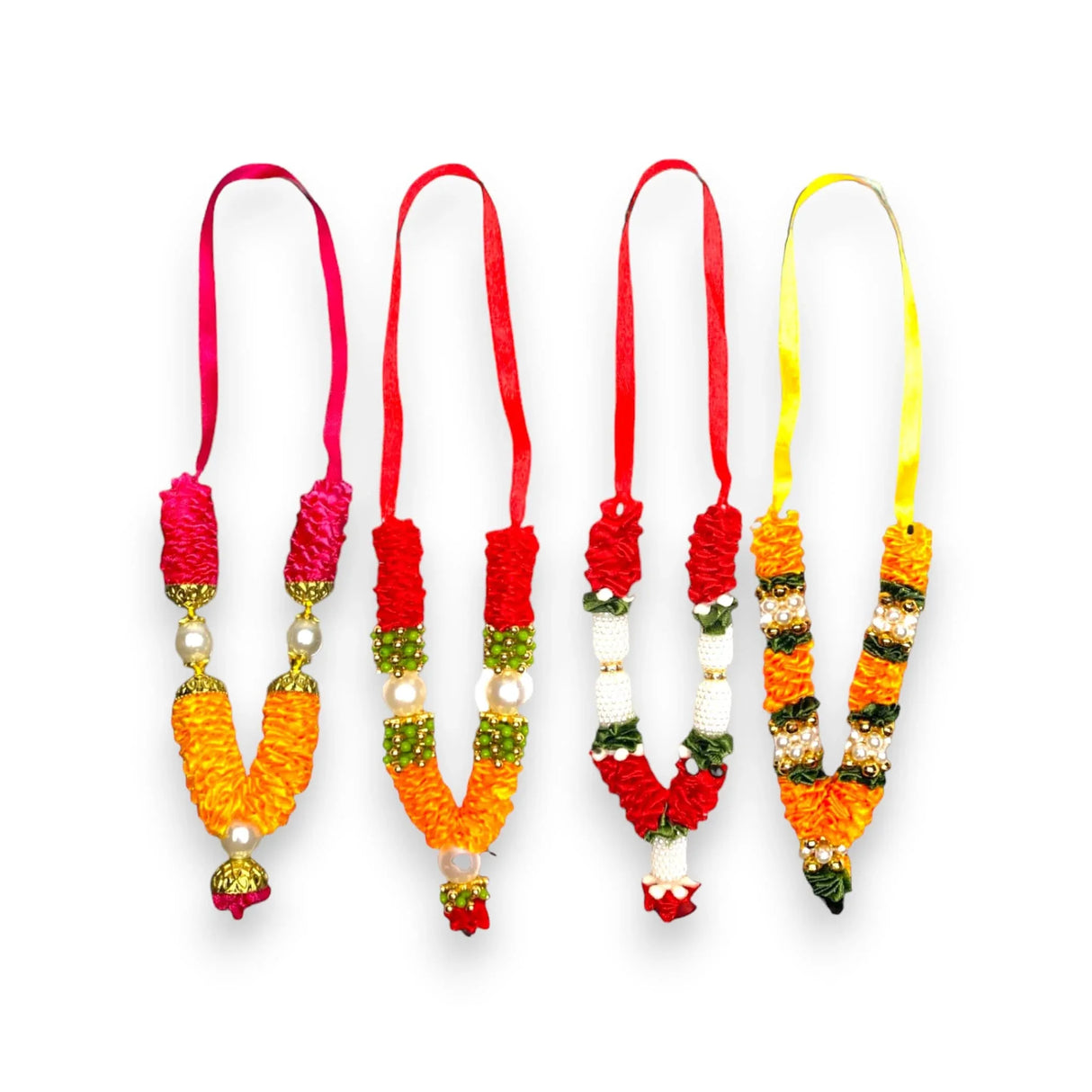 Set of 4 Mini Idol Mala 4.5 Inches God Goddess Haar Mala Makhmali Bhagwan Haar Idol Diwali Pooja Item Garland for Photo Frame God Shringar Reusable Mala - LoveNspire