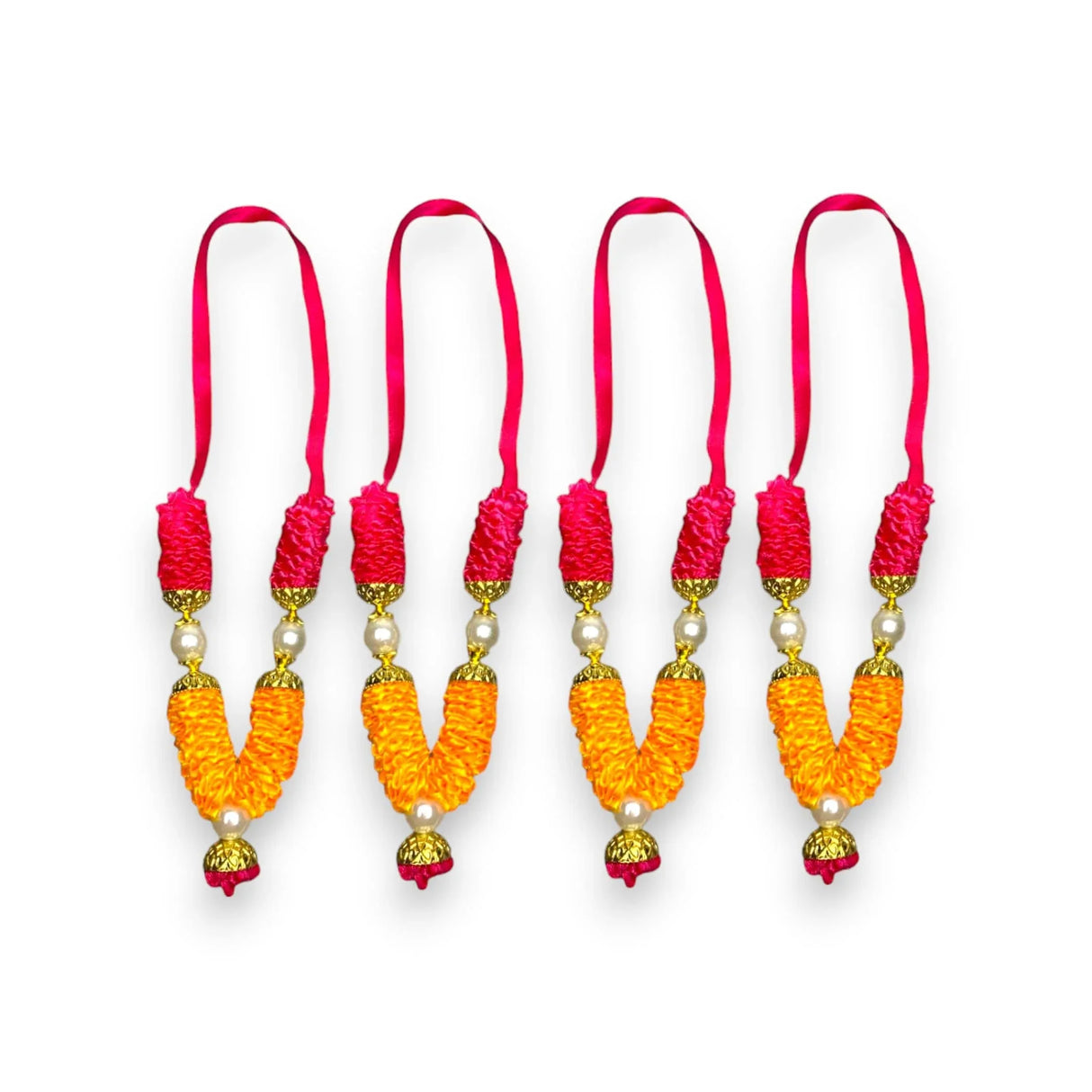 Set of 4 Mini Idol Mala 4.5 Inches God Goddess Haar Mala Makhmali Bhagwan Haar Idol Diwali Pooja Item Garland for Photo Frame God Shringar Reusable Mala - LoveNspire