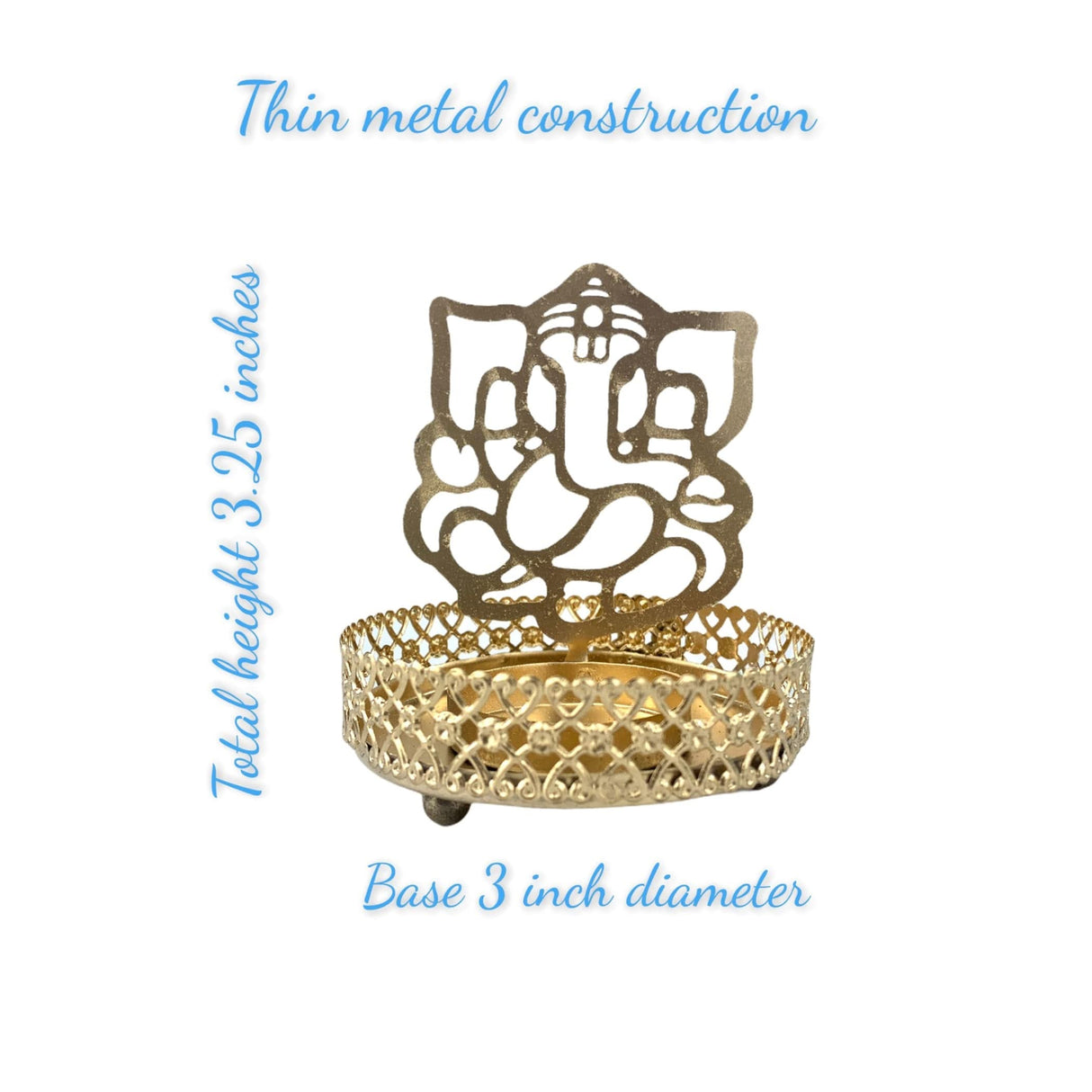 Gold-colored metal Ganesha tealight holder with decorative base for Diwali and festive occasions
