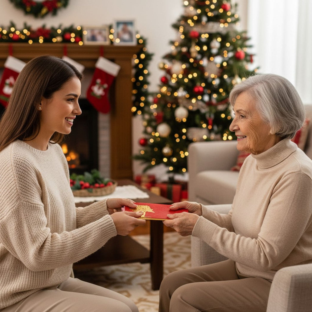 Red Shagun gift card with golden tree design in Maharaja envelope