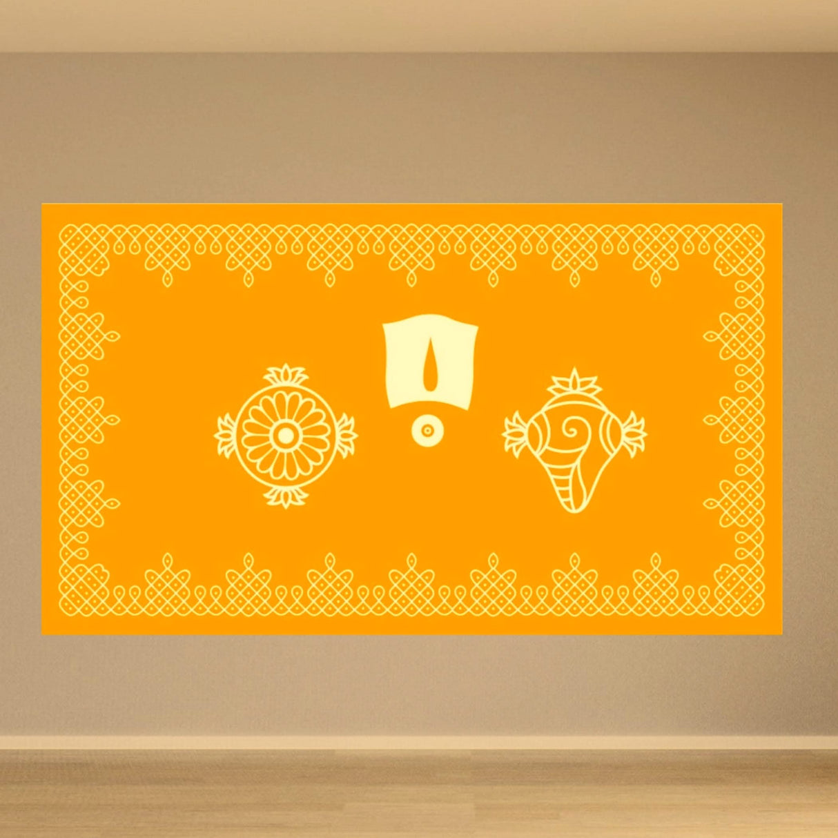Shanku Chakra Namam Kolam Backdrops for Indian Pooja Décor Shankh Cakra Muggu Thirunamam Cloth Backdrop Banner Sanku Chakra Namam Decor Housewarming Wall Banner - LoveNspire